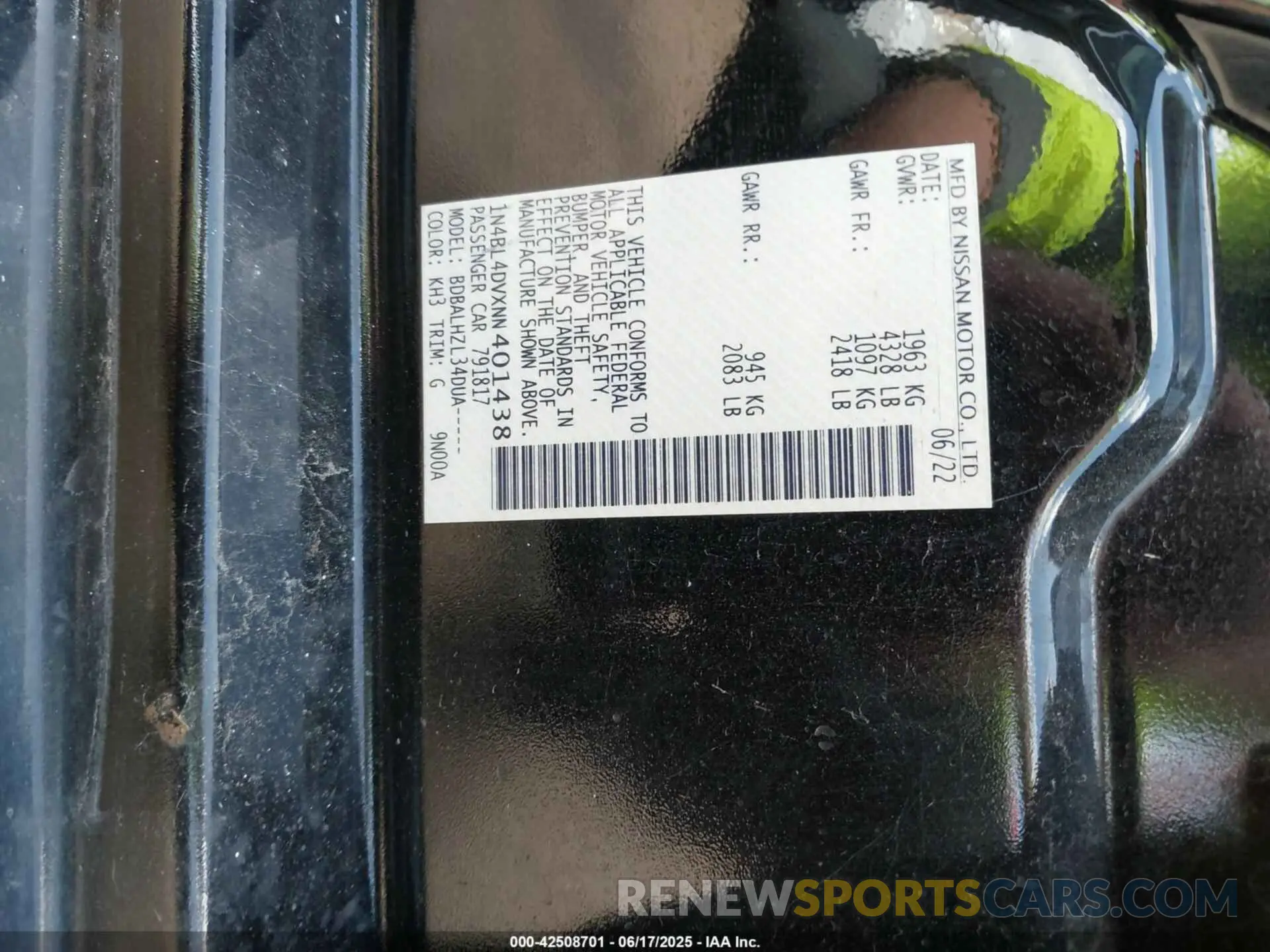 9 Photograph of a damaged car 1N4BL4DVXNN401438 NISSAN ALTIMA 2022