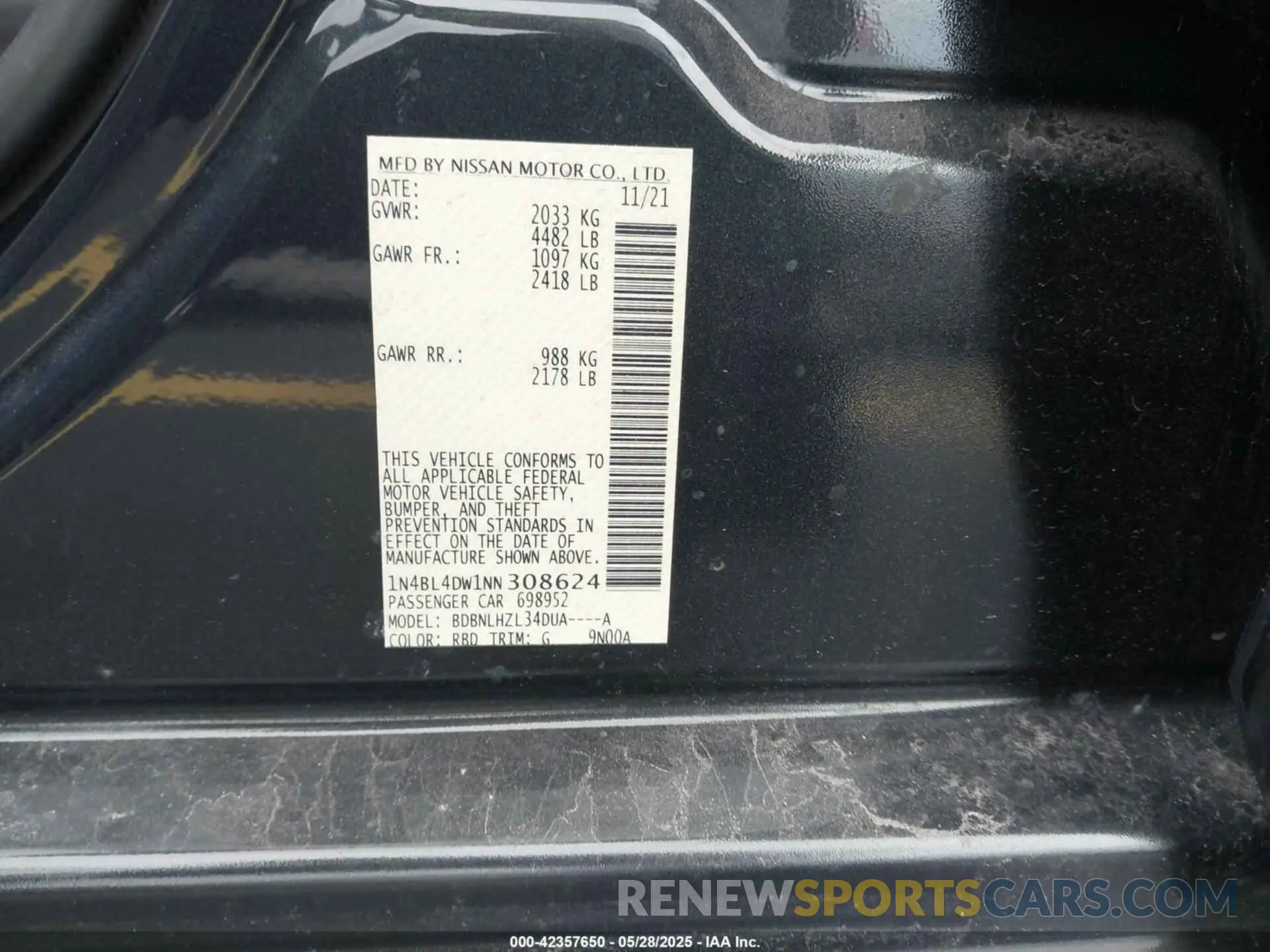 9 Photograph of a damaged car 1N4BL4DW1NN308624 NISSAN ALTIMA 2022