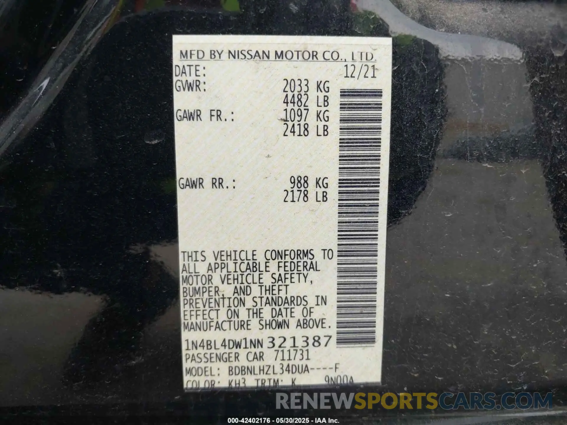 9 Photograph of a damaged car 1N4BL4DW1NN321387 NISSAN ALTIMA 2022