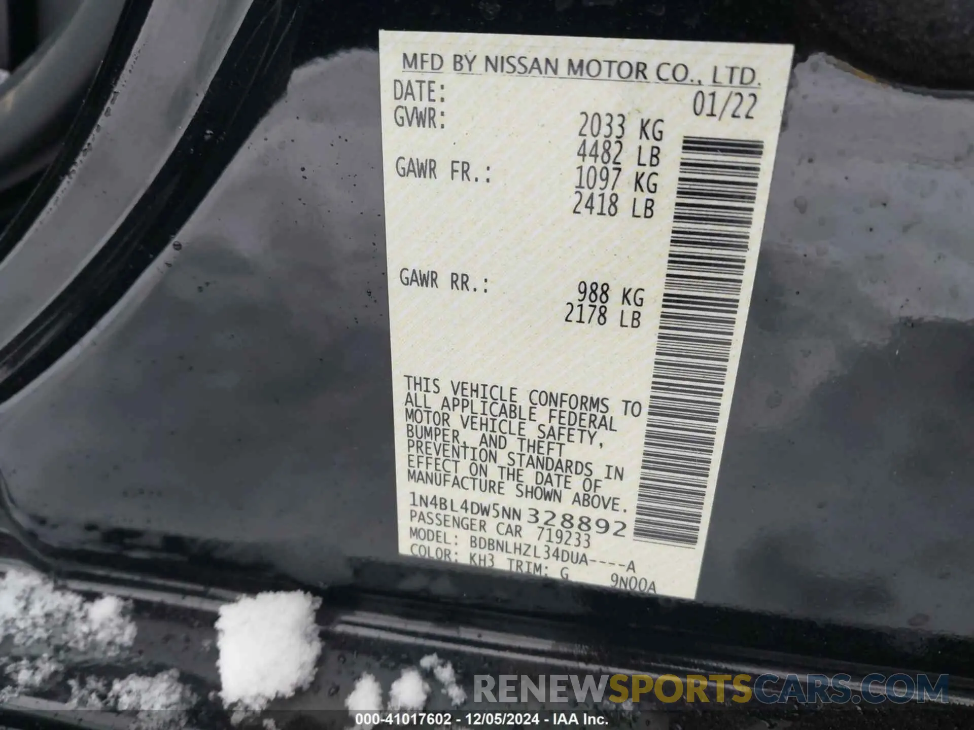 9 Photograph of a damaged car 1N4BL4DW5NN328892 NISSAN ALTIMA 2022