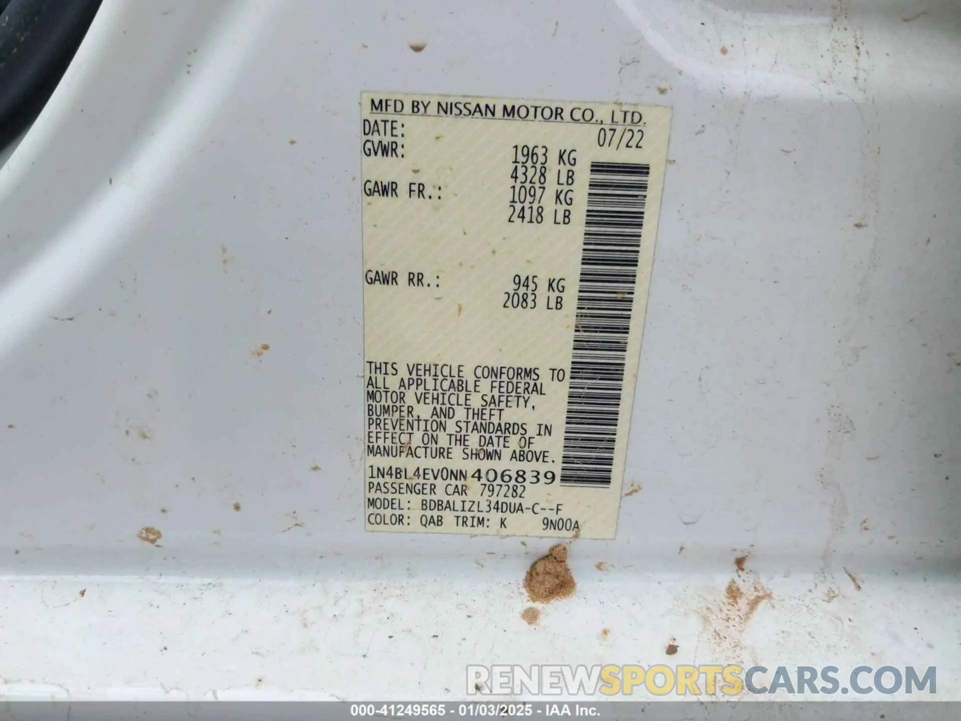 9 Photograph of a damaged car 1N4BL4EV0NN406839 NISSAN ALTIMA 2022
