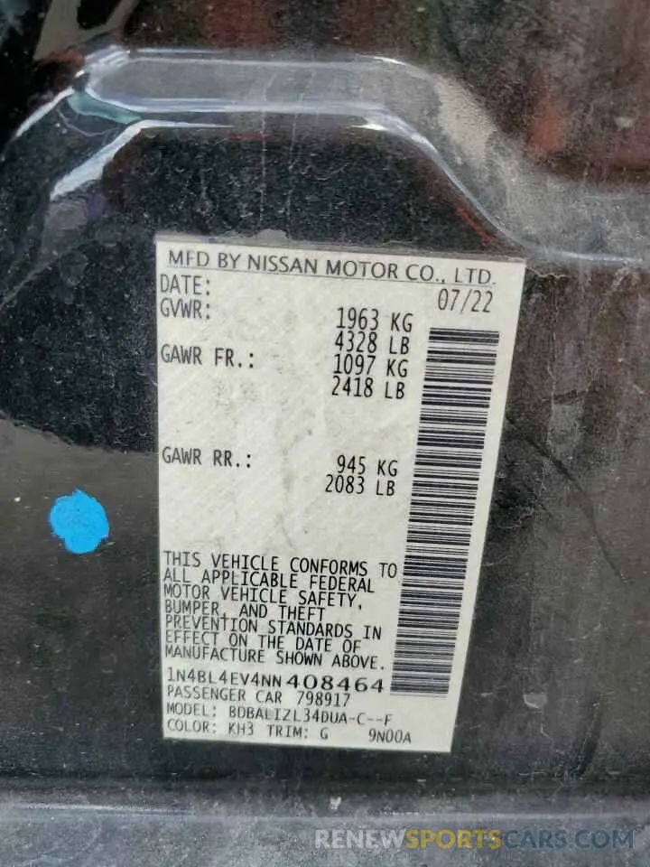 15 Photograph of a damaged car 1N4BL4EV4NN408464 NISSAN ALTIMA 2022