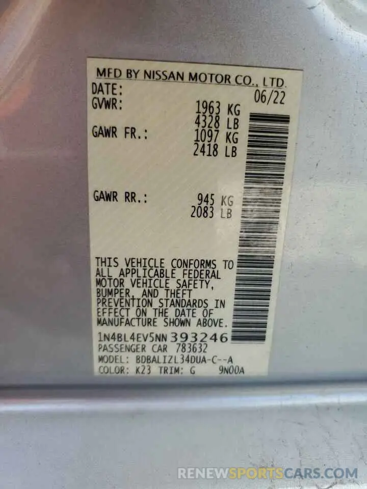 13 Photograph of a damaged car 1N4BL4EV5NN393246 NISSAN ALTIMA 2022