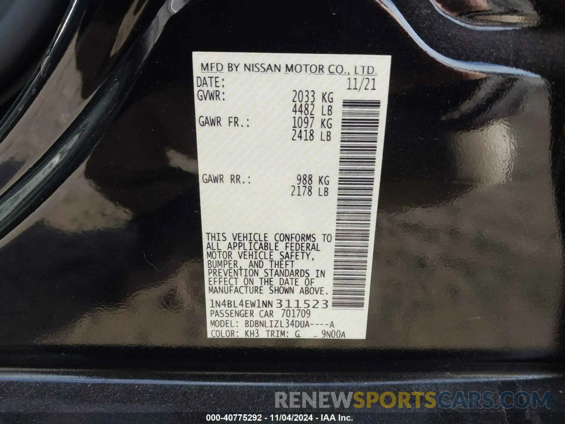 9 Photograph of a damaged car 1N4BL4EW1NN311523 NISSAN ALTIMA 2022
