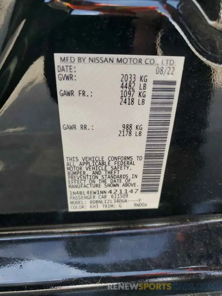 12 Photograph of a damaged car 1N4BL4EW1NN421147 NISSAN ALTIMA 2022