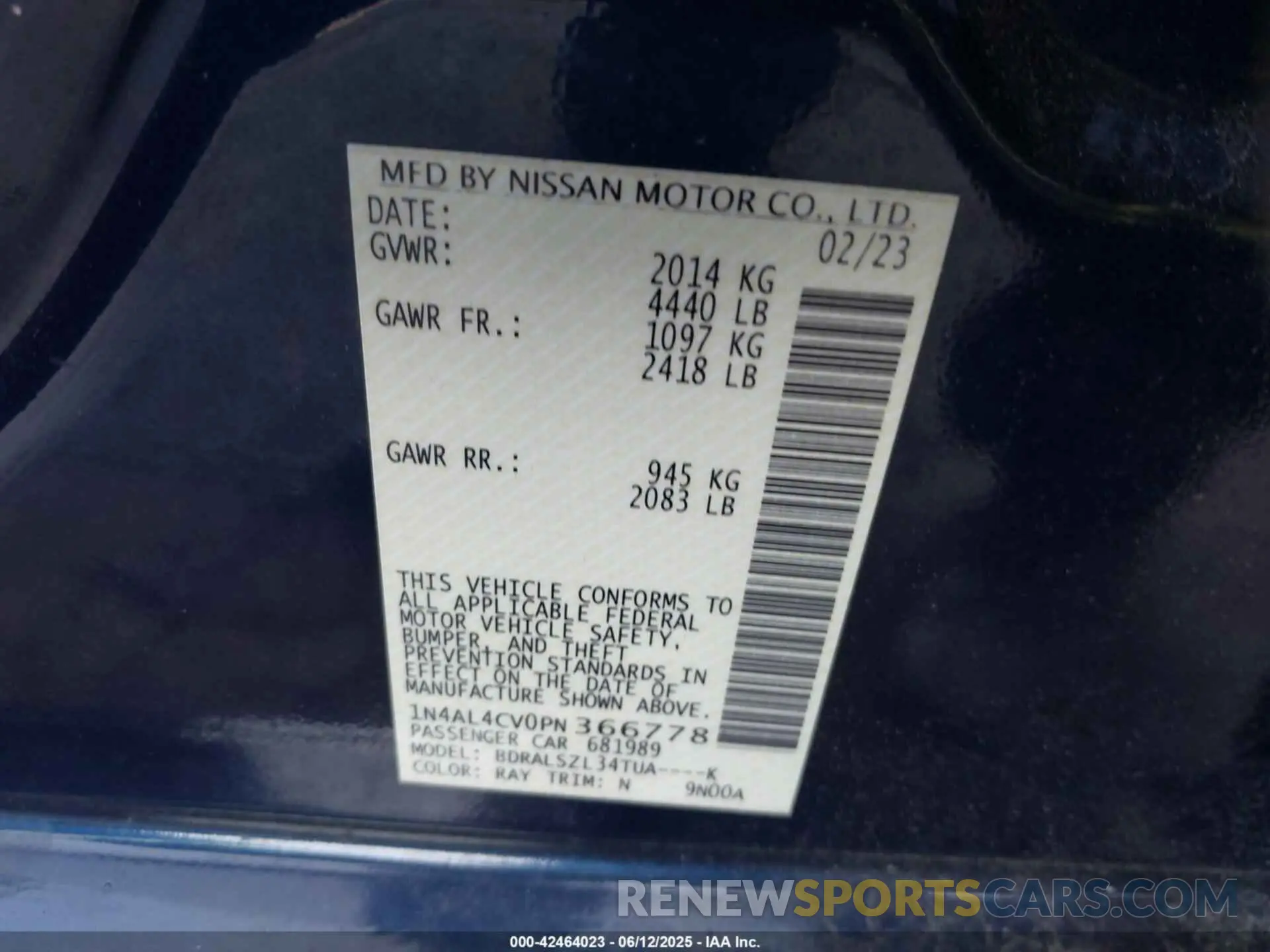 9 Photograph of a damaged car 1N4AL4CV0PN366778 NISSAN ALTIMA 2023