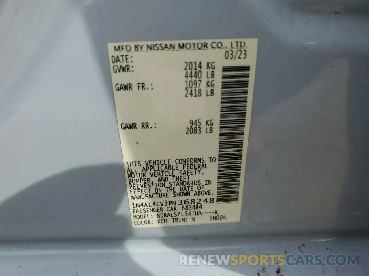13 Photograph of a damaged car 1N4AL4CV3PN368248 NISSAN ALTIMA 2023
