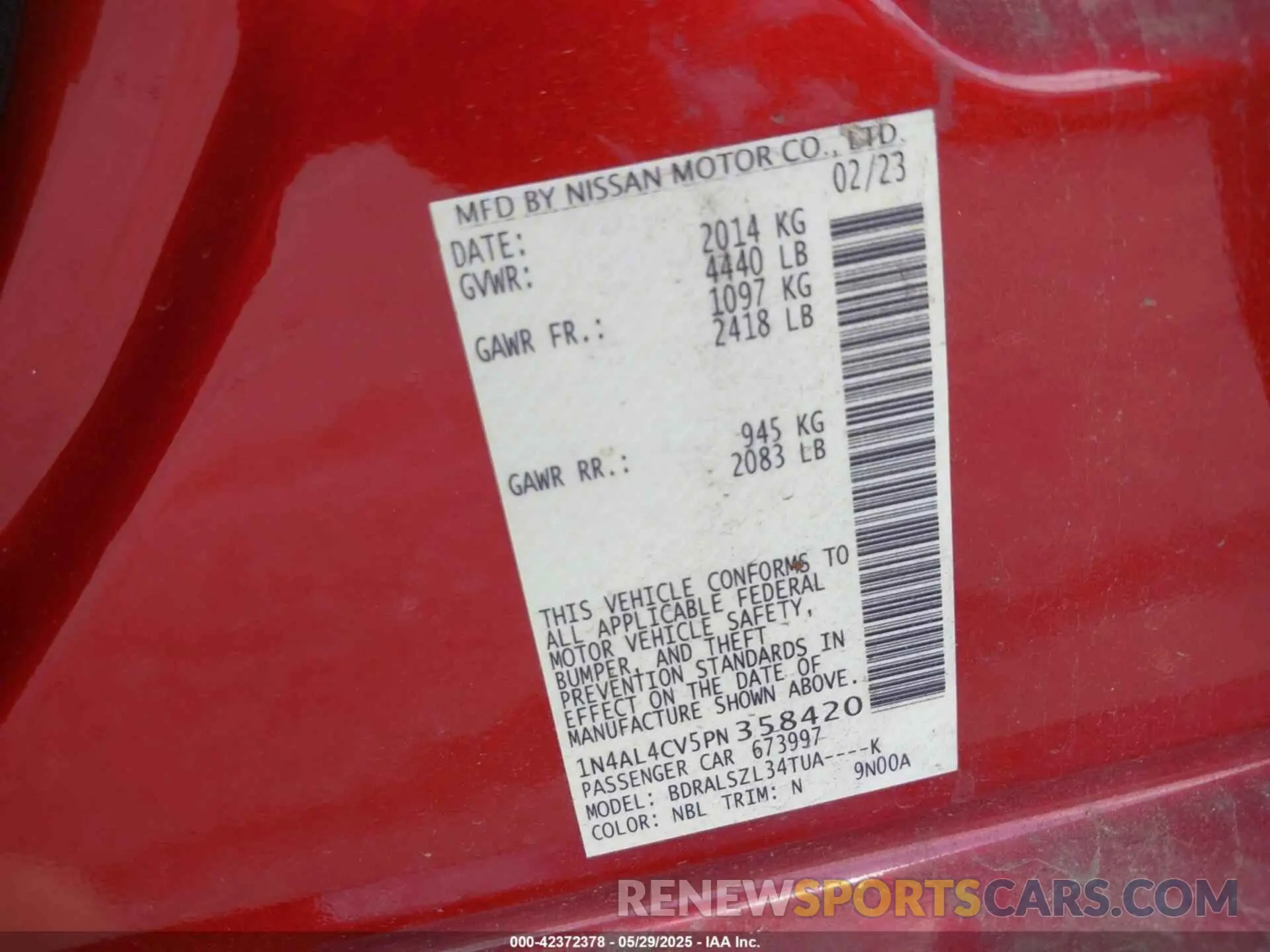 9 Photograph of a damaged car 1N4AL4CV5PN358420 NISSAN ALTIMA 2023