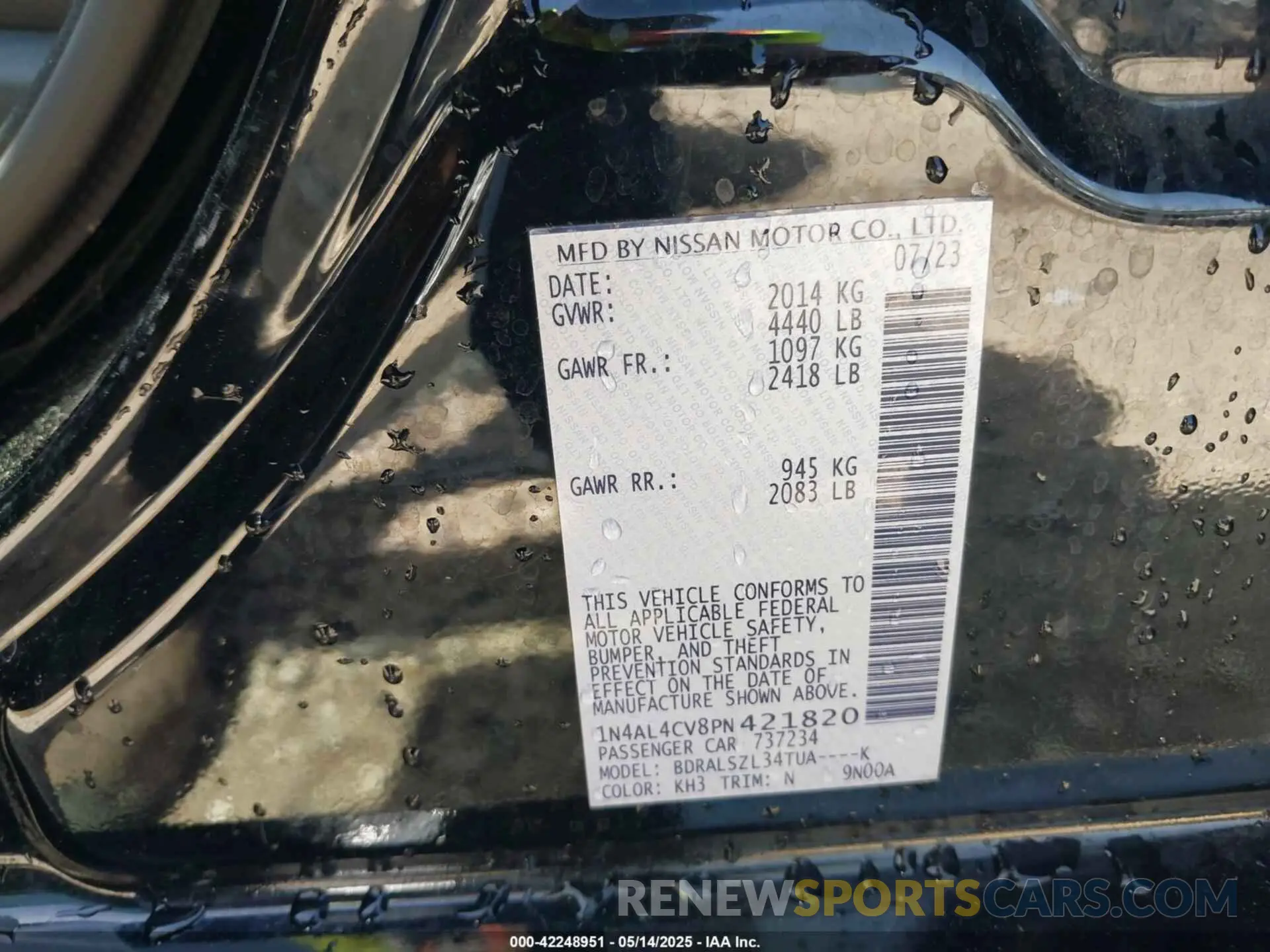 9 Photograph of a damaged car 1N4AL4CV8PN421820 NISSAN ALTIMA 2023