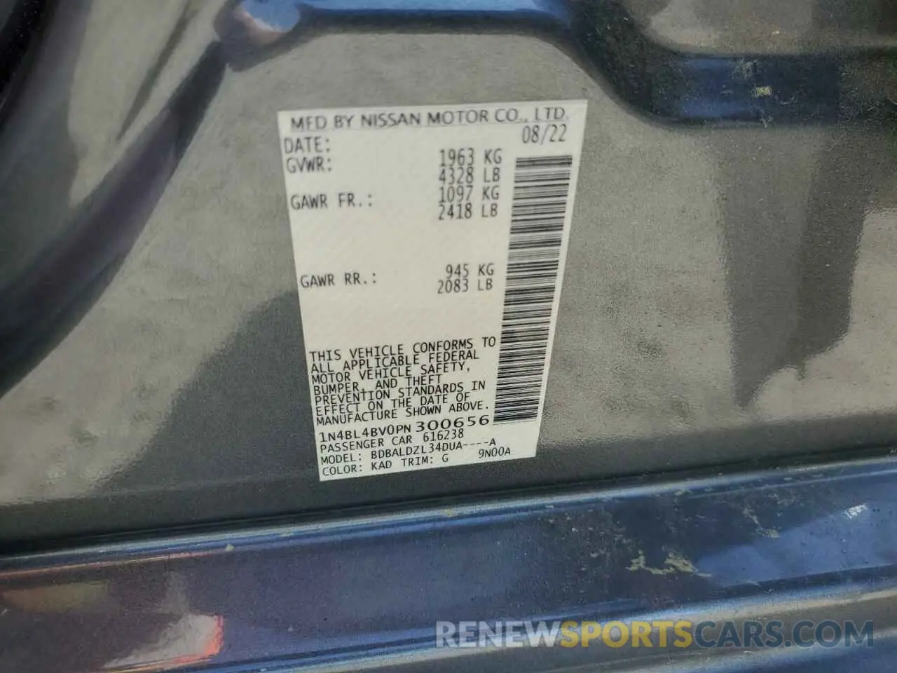 14 Photograph of a damaged car 1N4BL4BV0PN300656 NISSAN ALTIMA 2023