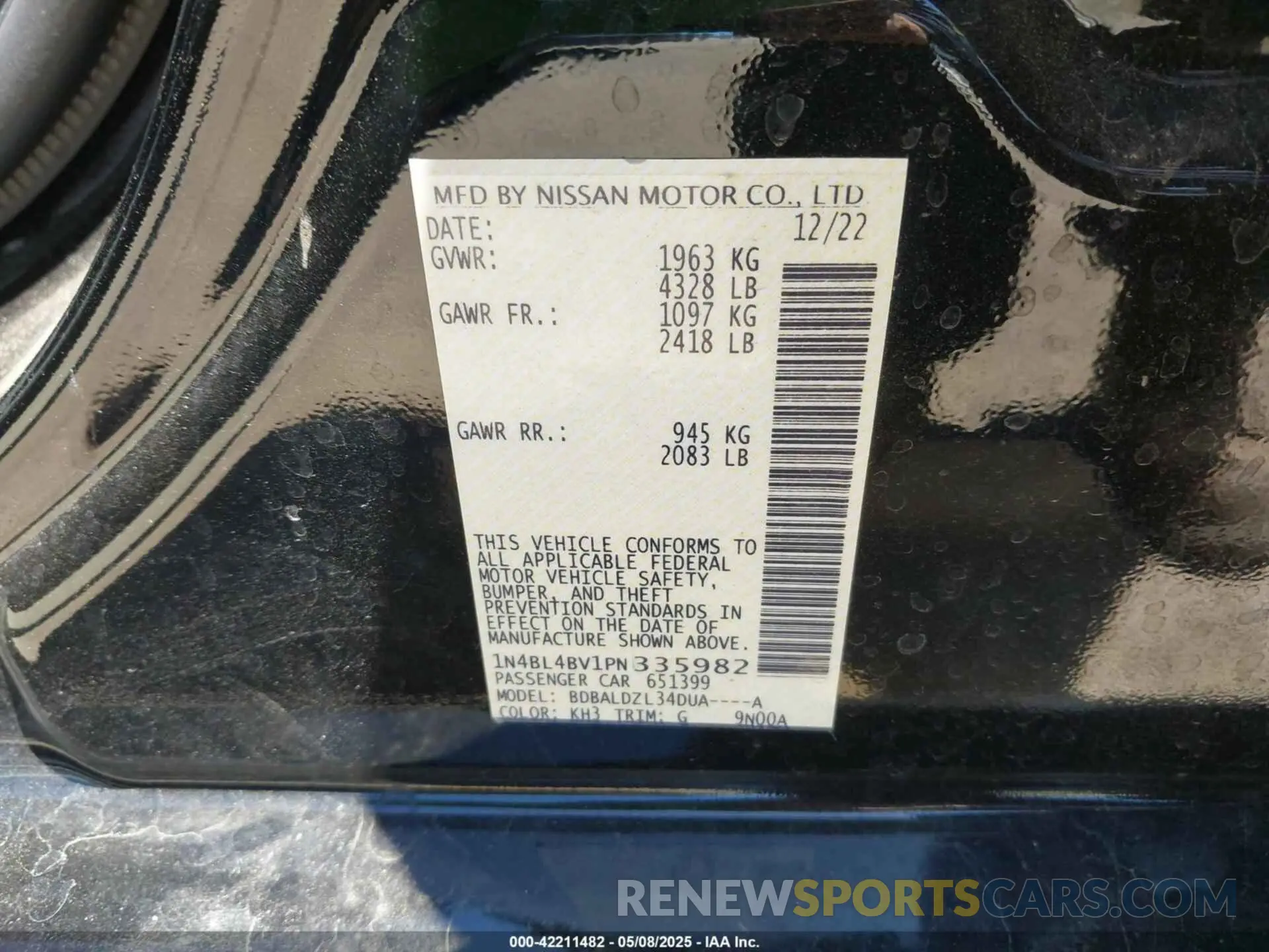 9 Photograph of a damaged car 1N4BL4BV1PN335982 NISSAN ALTIMA 2023