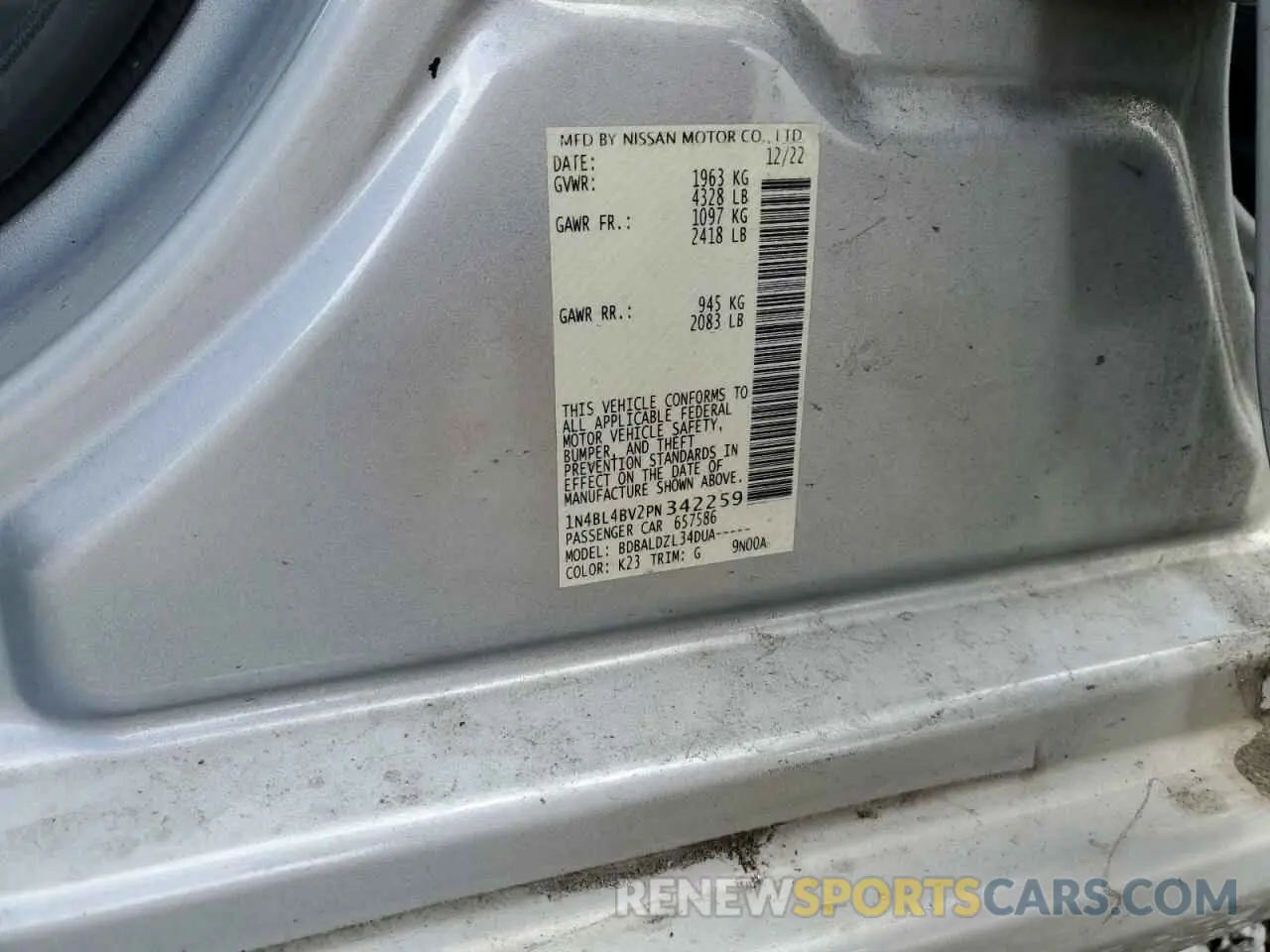 12 Photograph of a damaged car 1N4BL4BV2PN342259 NISSAN ALTIMA 2023