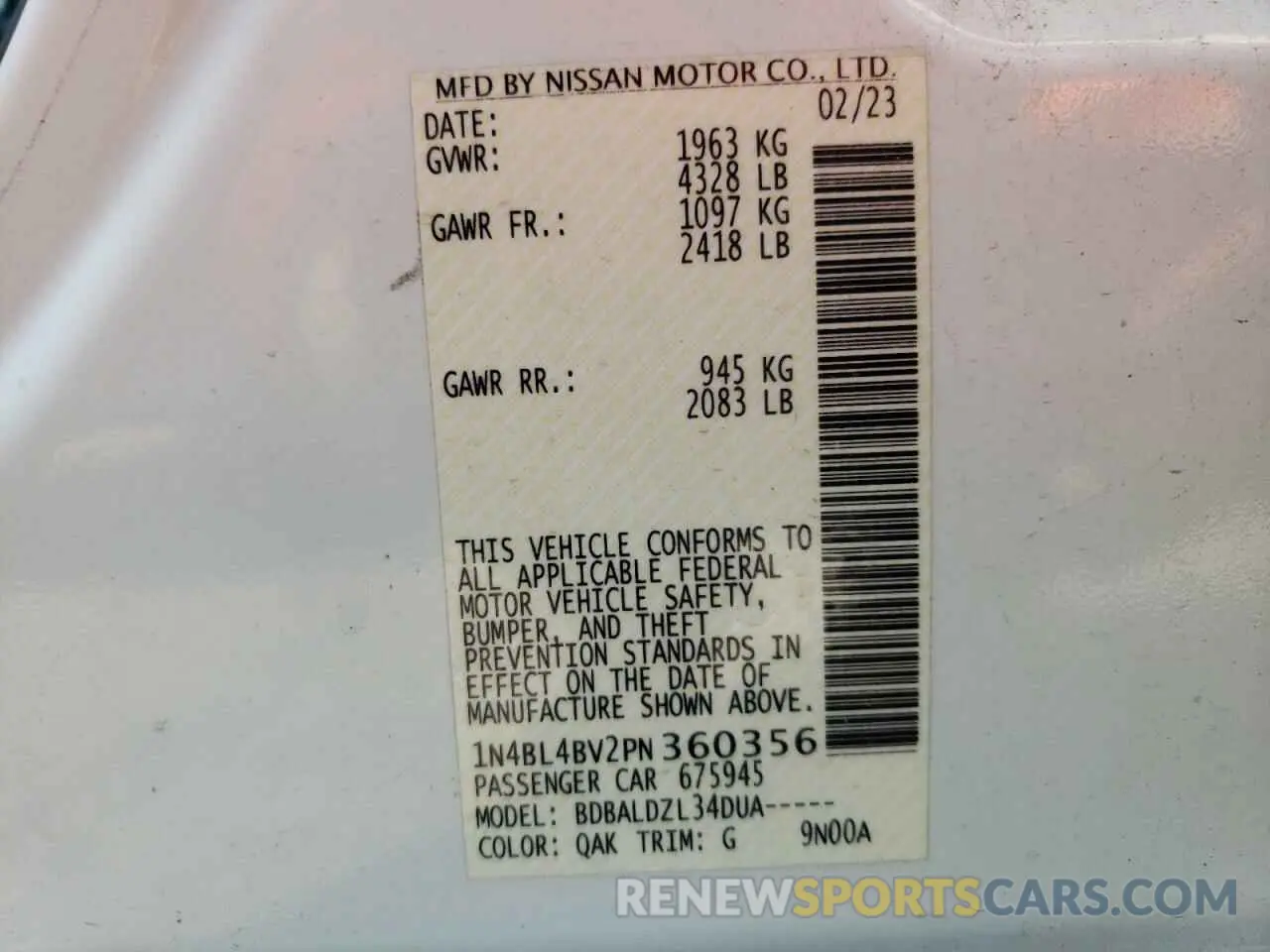 12 Photograph of a damaged car 1N4BL4BV2PN360356 NISSAN ALTIMA 2023