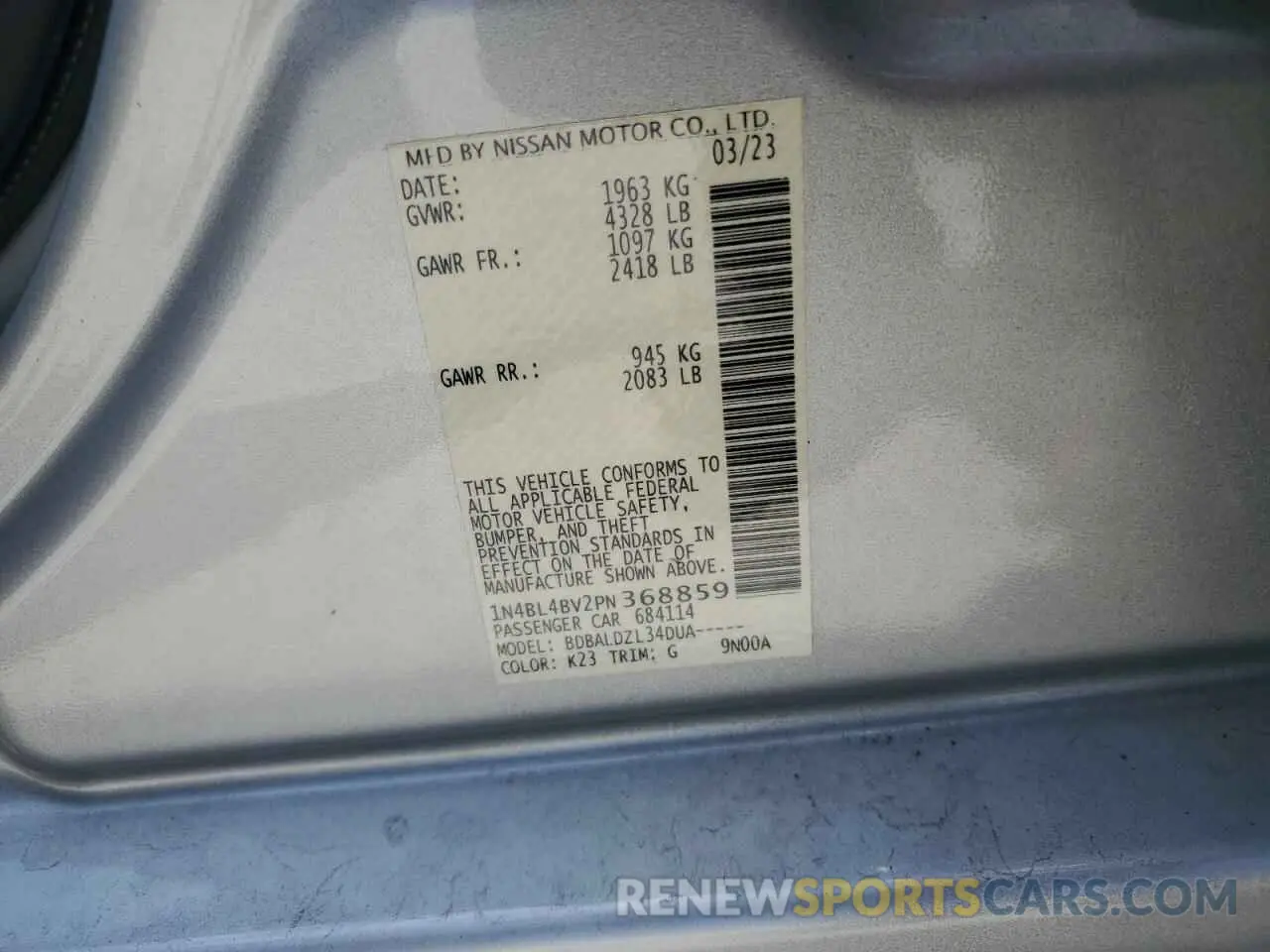 13 Photograph of a damaged car 1N4BL4BV2PN368859 NISSAN ALTIMA 2023