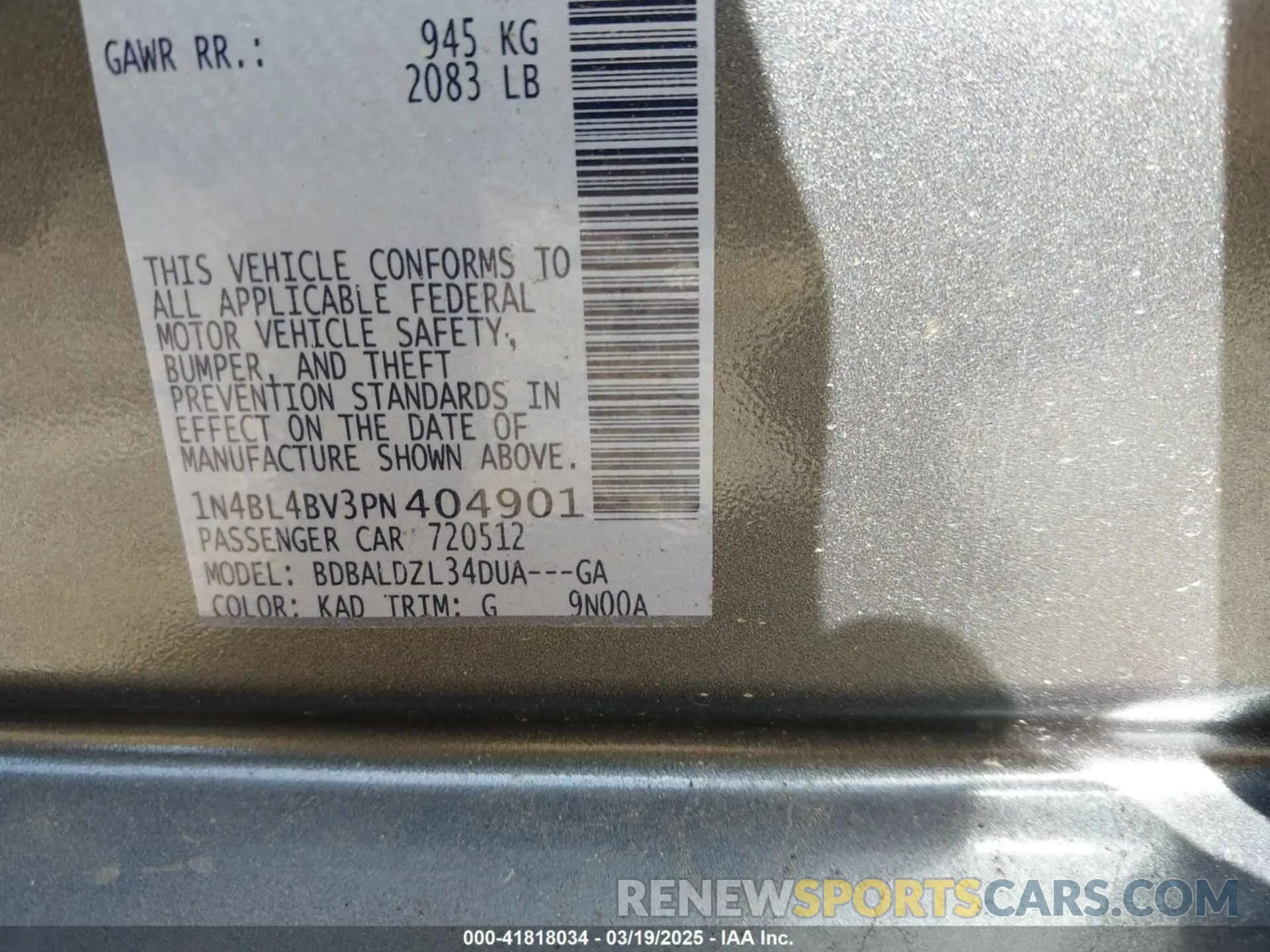 9 Photograph of a damaged car 1N4BL4BV3PN404901 NISSAN ALTIMA 2023