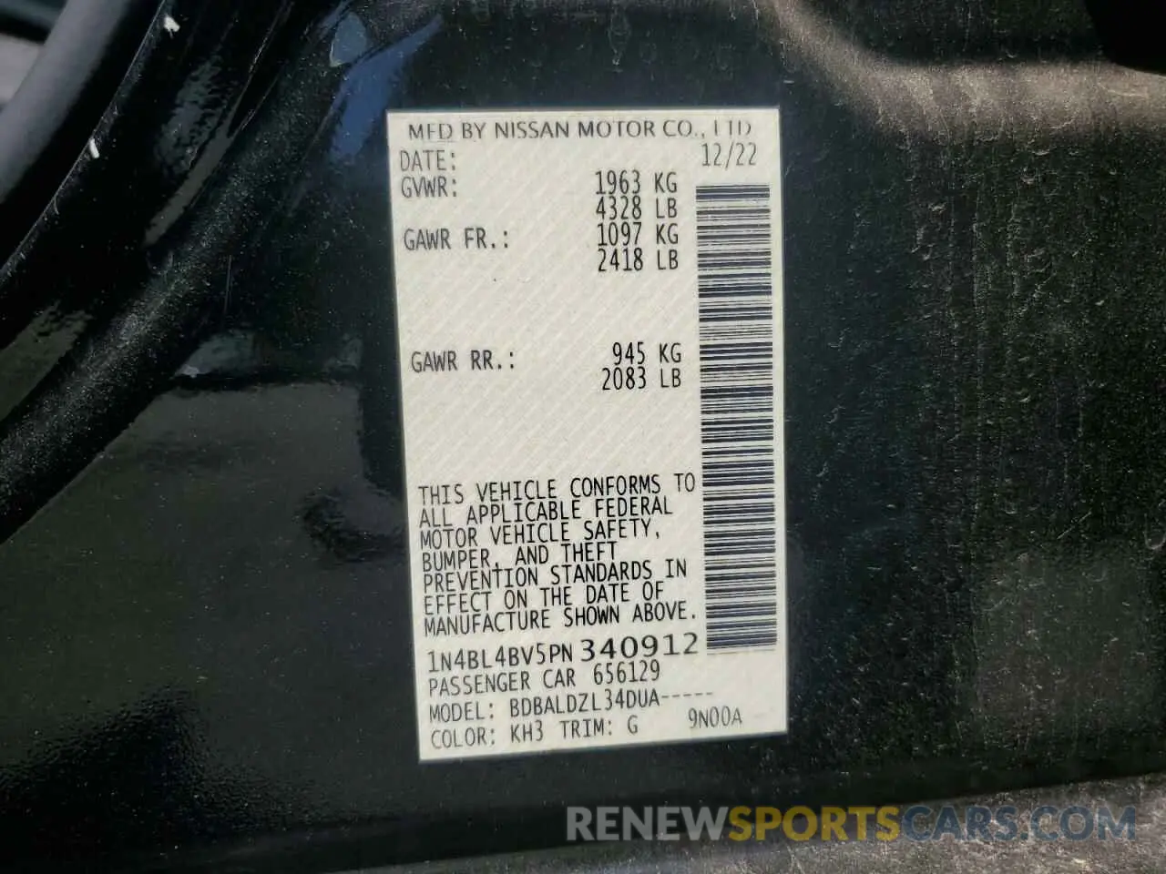 13 Photograph of a damaged car 1N4BL4BV5PN340912 NISSAN ALTIMA 2023