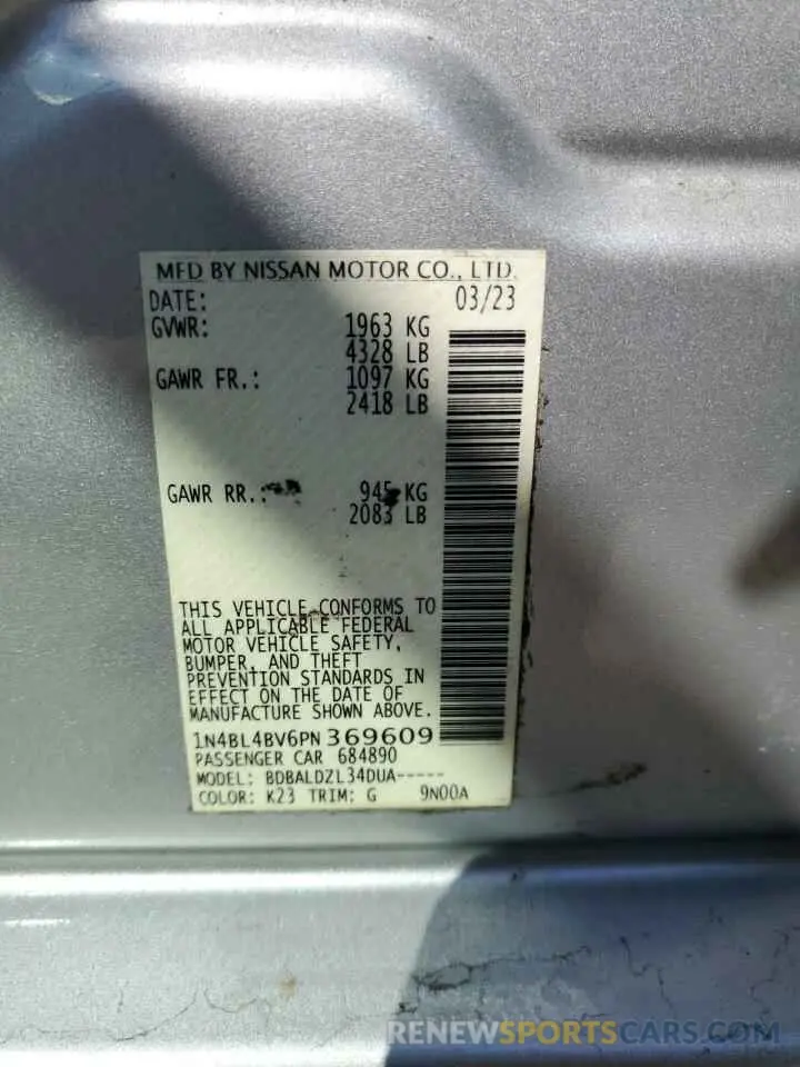 12 Photograph of a damaged car 1N4BL4BV6PN369609 NISSAN ALTIMA 2023
