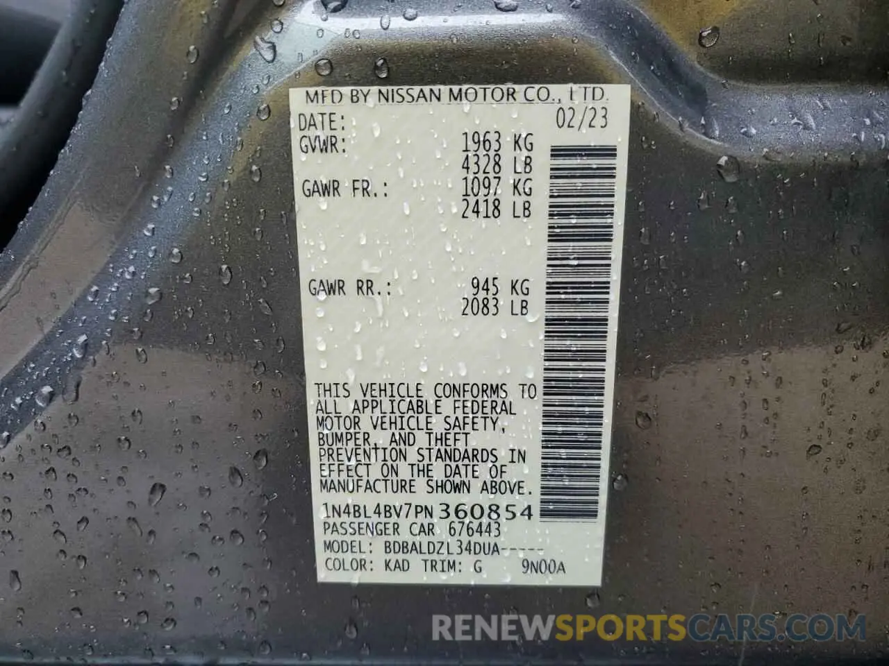 13 Photograph of a damaged car 1N4BL4BV7PN360854 NISSAN ALTIMA 2023