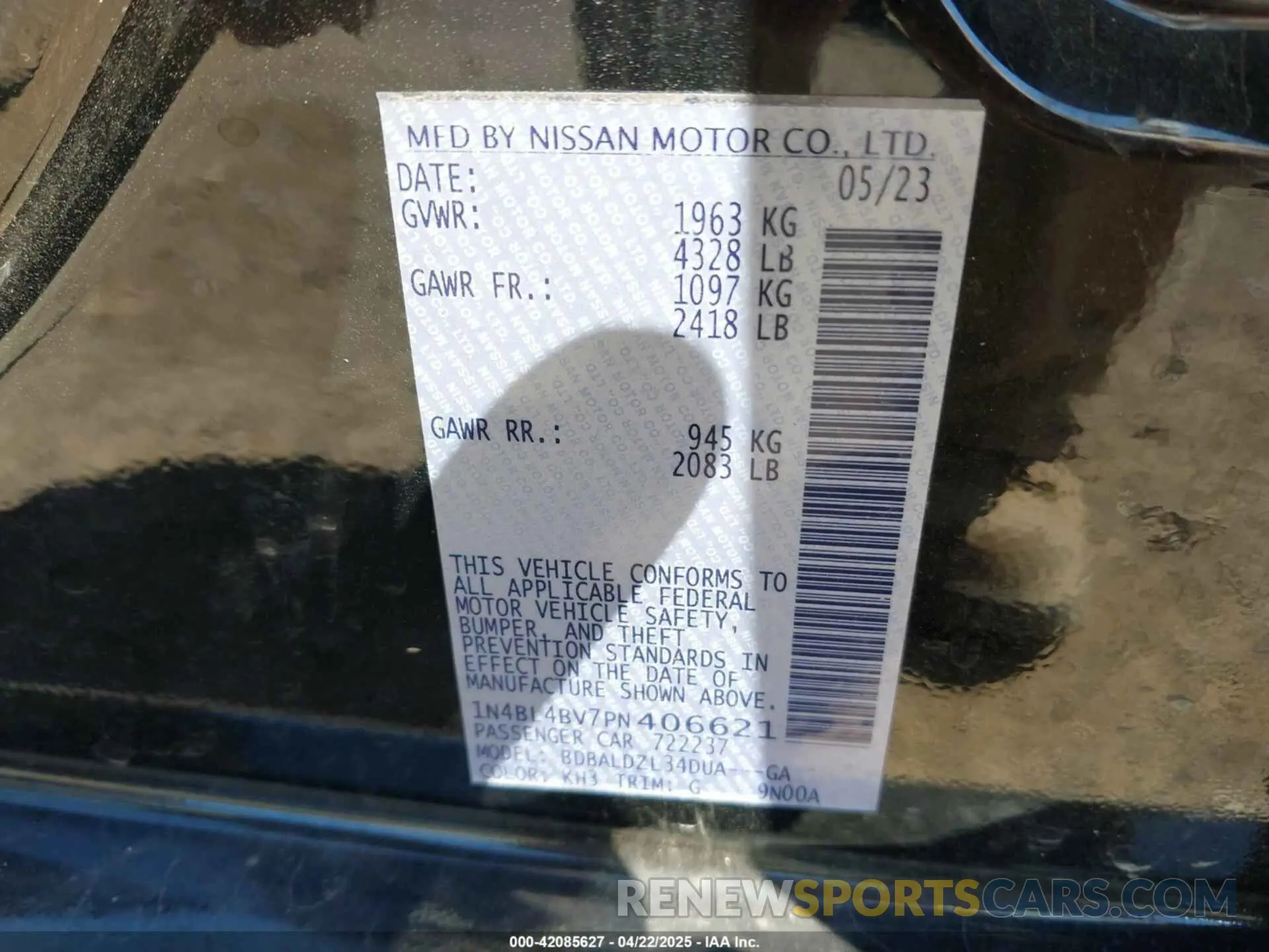 9 Photograph of a damaged car 1N4BL4BV7PN406621 NISSAN ALTIMA 2023