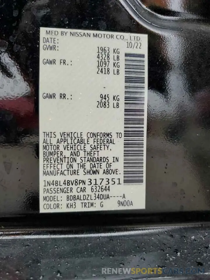 14 Photograph of a damaged car 1N4BL4BV8PN317351 NISSAN ALTIMA 2023