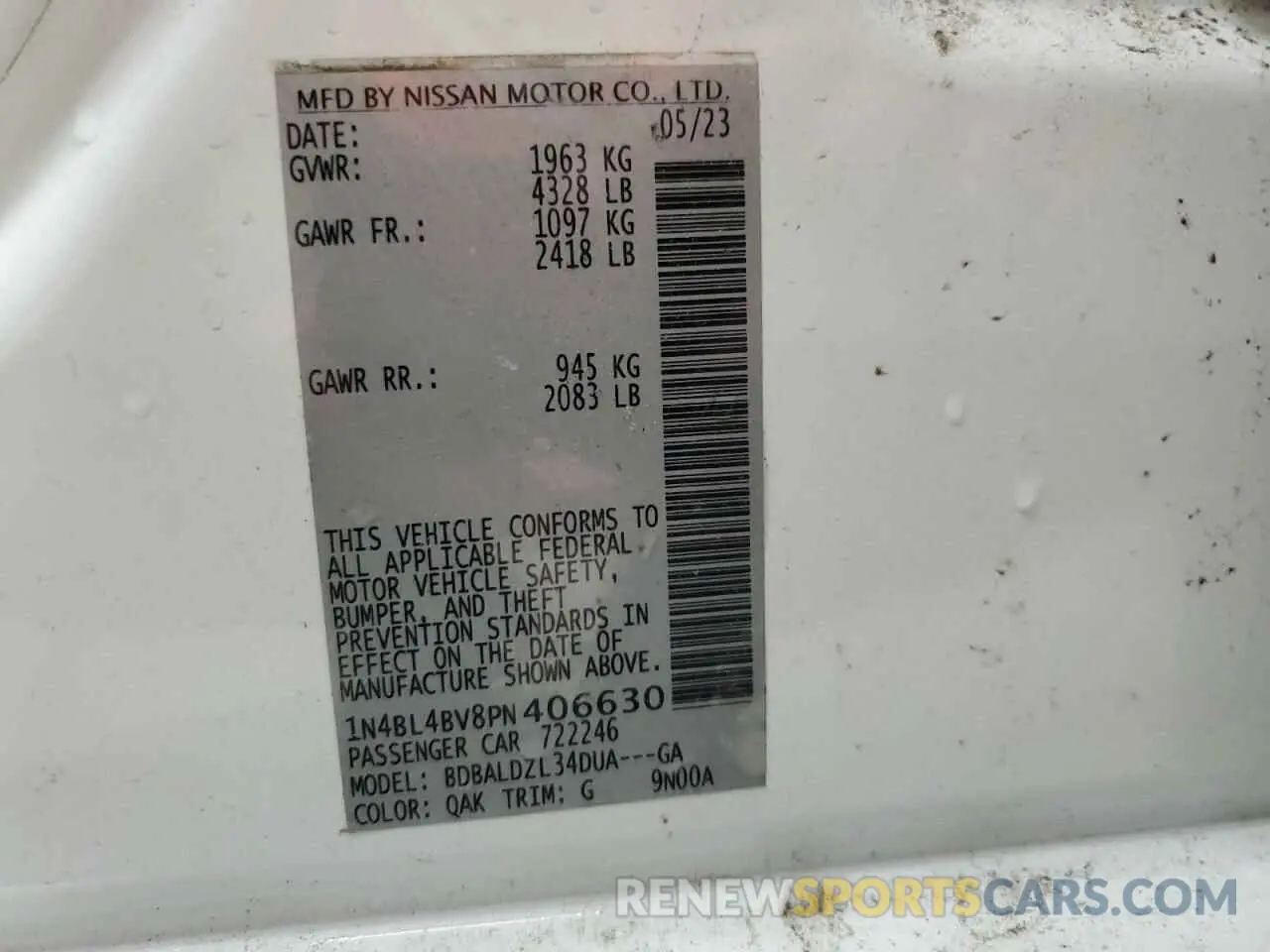 12 Photograph of a damaged car 1N4BL4BV8PN406630 NISSAN ALTIMA 2023
