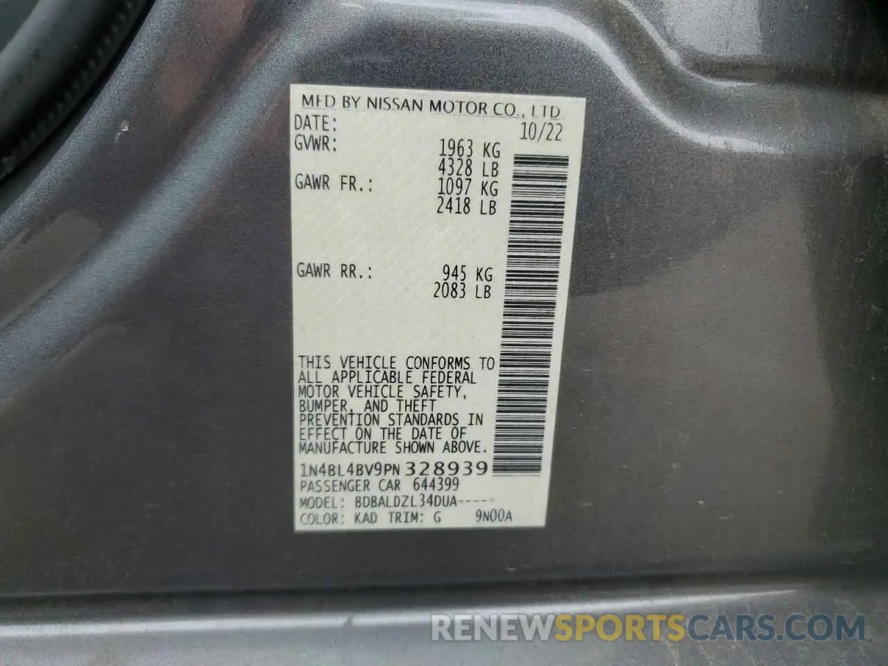 12 Photograph of a damaged car 1N4BL4BV9PN328939 NISSAN ALTIMA 2023