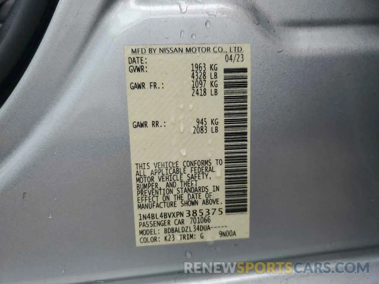 13 Photograph of a damaged car 1N4BL4BVXPN385375 NISSAN ALTIMA 2023