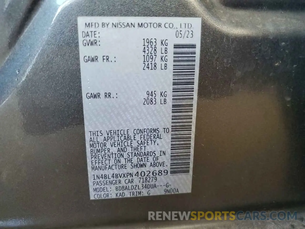 12 Photograph of a damaged car 1N4BL4BVXPN402689 NISSAN ALTIMA 2023