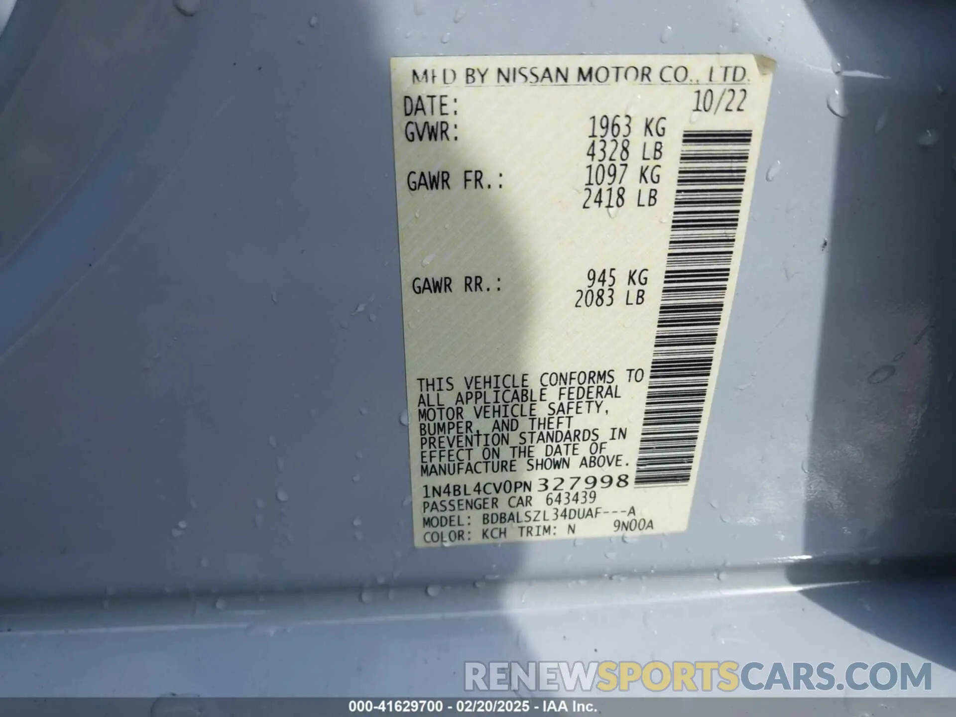 9 Photograph of a damaged car 1N4BL4CV0PN327998 NISSAN ALTIMA 2023