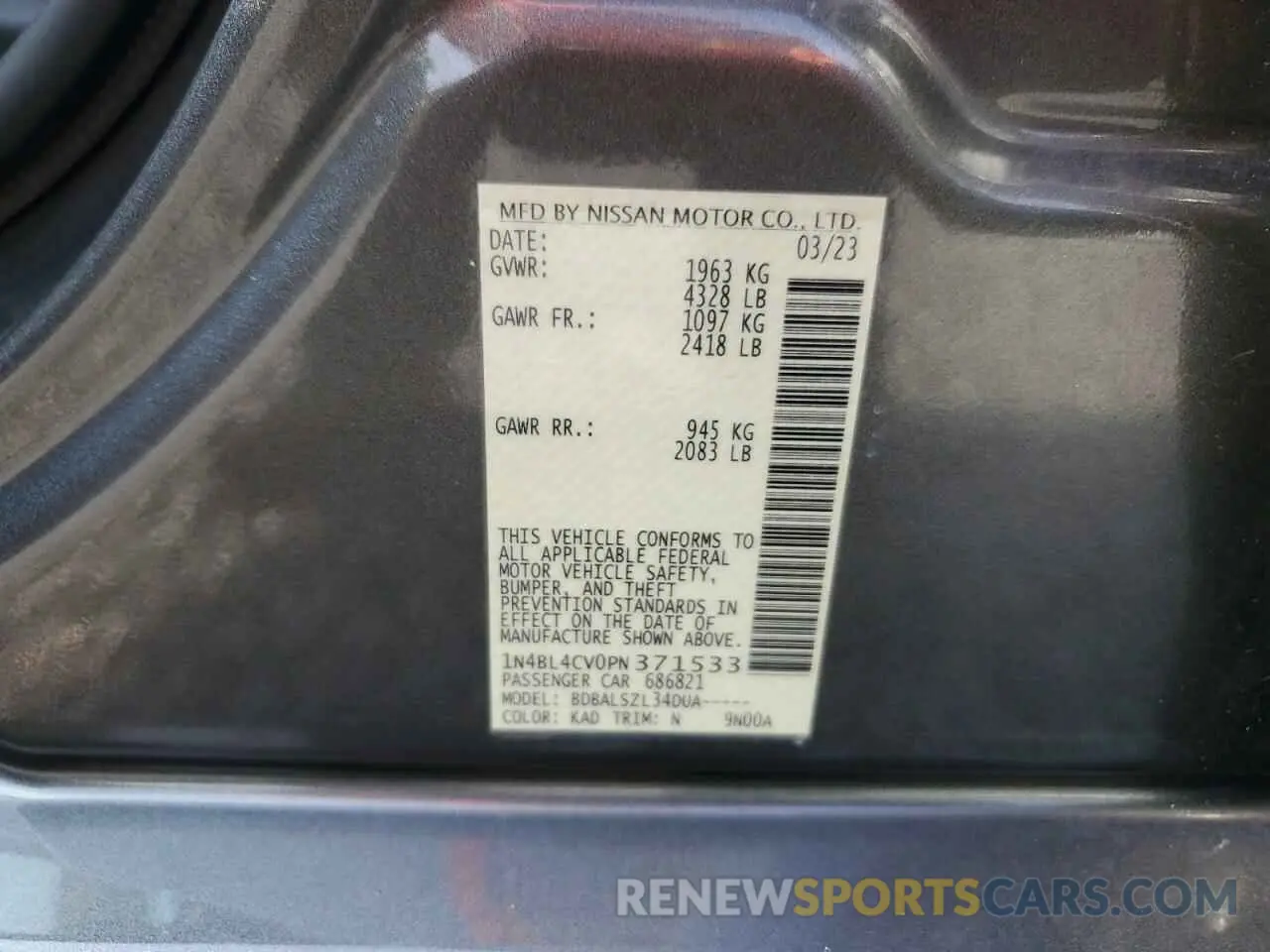 12 Photograph of a damaged car 1N4BL4CV0PN371533 NISSAN ALTIMA 2023