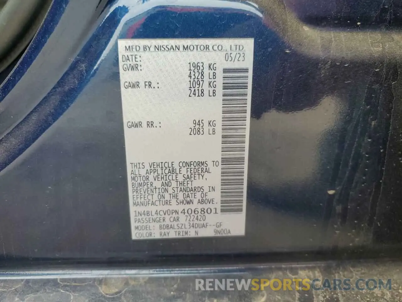14 Photograph of a damaged car 1N4BL4CV0PN406801 NISSAN ALTIMA 2023
