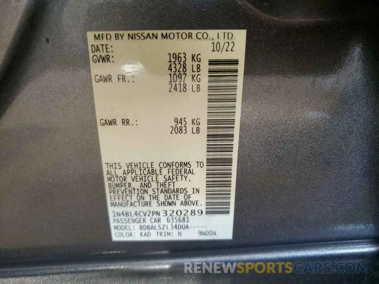 12 Photograph of a damaged car 1N4BL4CV2PN320289 NISSAN ALTIMA 2023