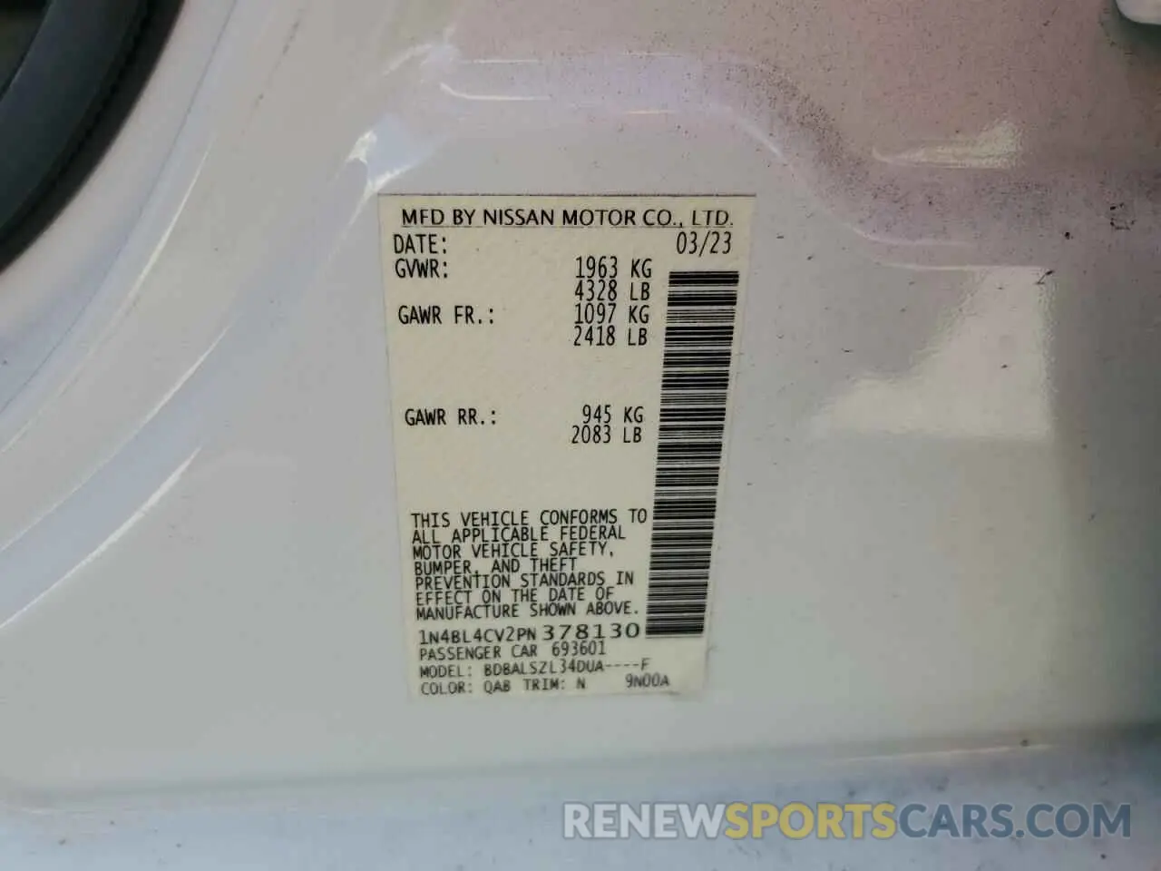 13 Photograph of a damaged car 1N4BL4CV2PN378130 NISSAN ALTIMA 2023