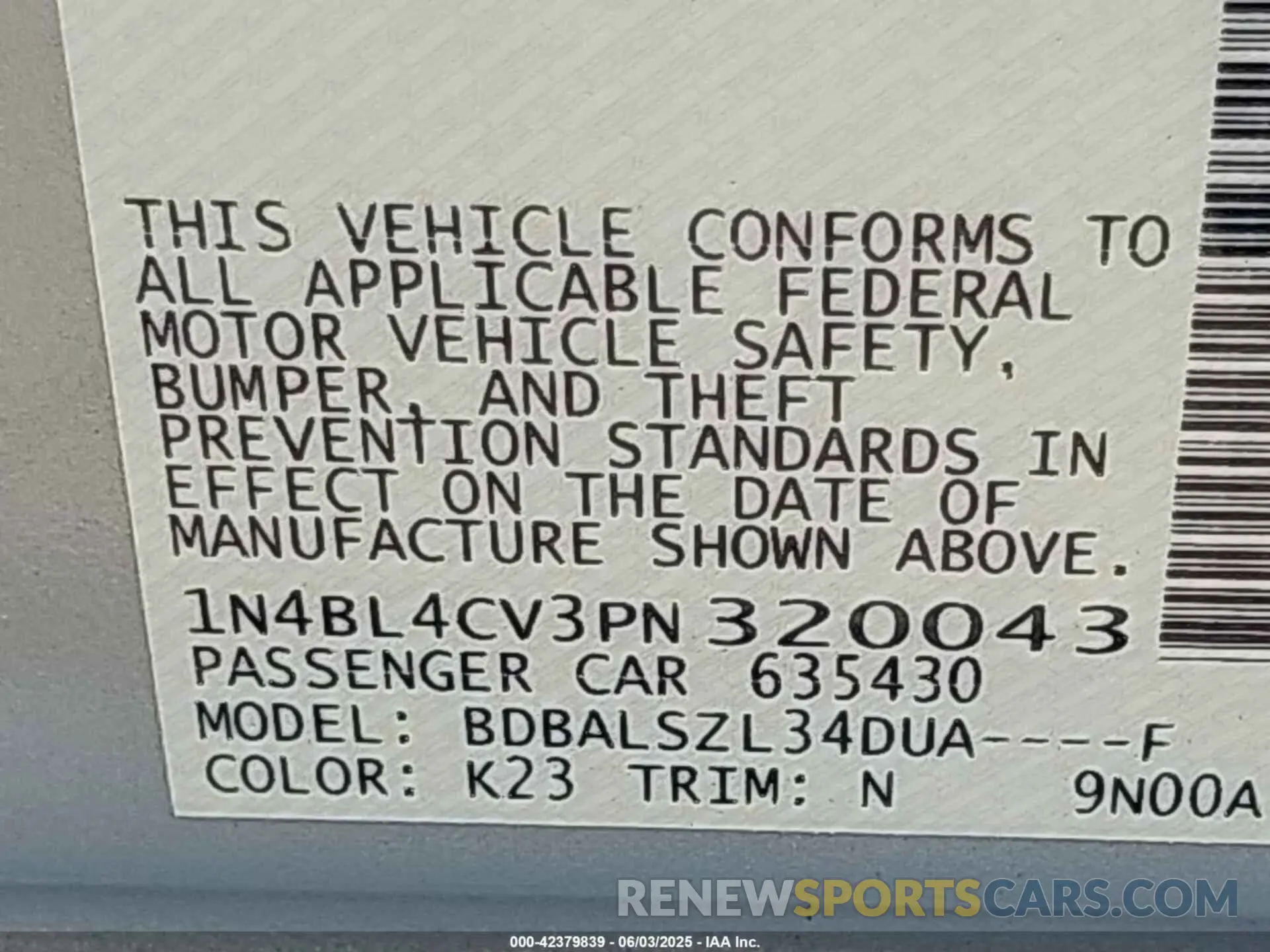 9 Photograph of a damaged car 1N4BL4CV3PN320043 NISSAN ALTIMA 2023