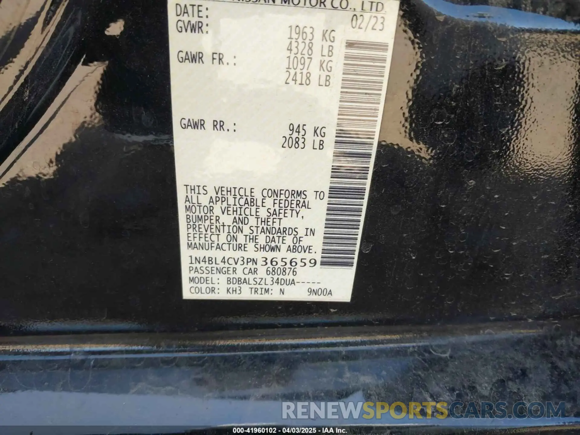 9 Photograph of a damaged car 1N4BL4CV3PN365659 NISSAN ALTIMA 2023