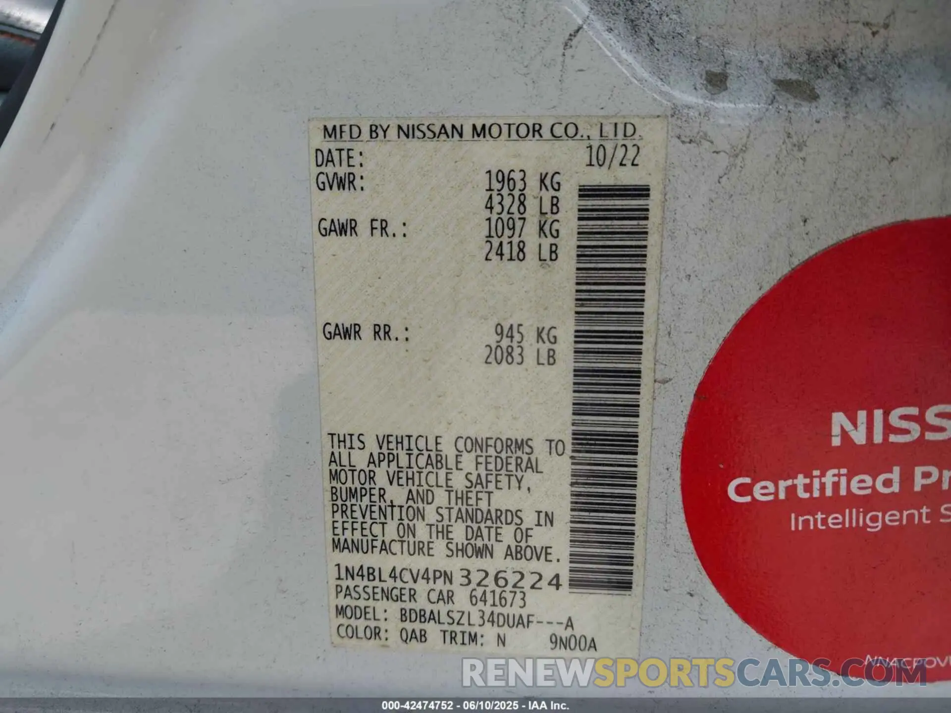 9 Photograph of a damaged car 1N4BL4CV4PN326224 NISSAN ALTIMA 2023