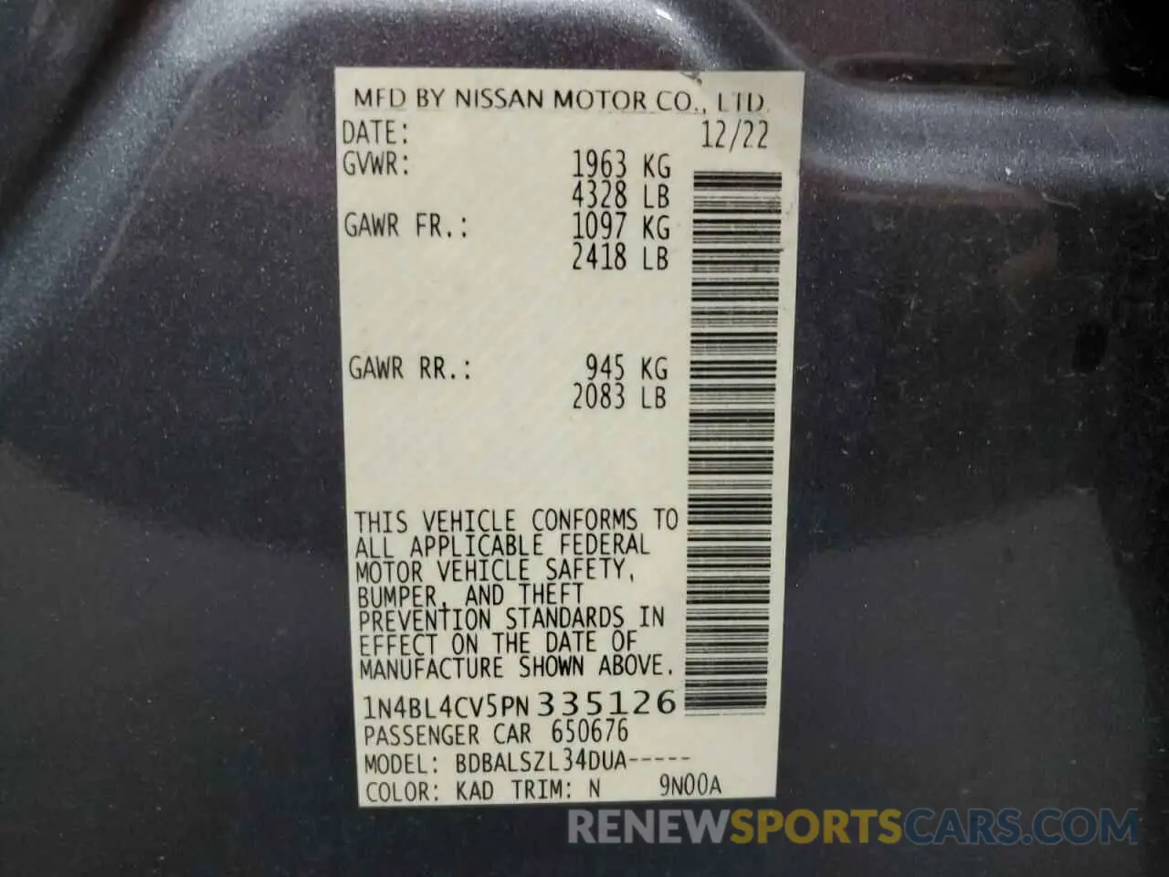13 Photograph of a damaged car 1N4BL4CV5PN335126 NISSAN ALTIMA 2023