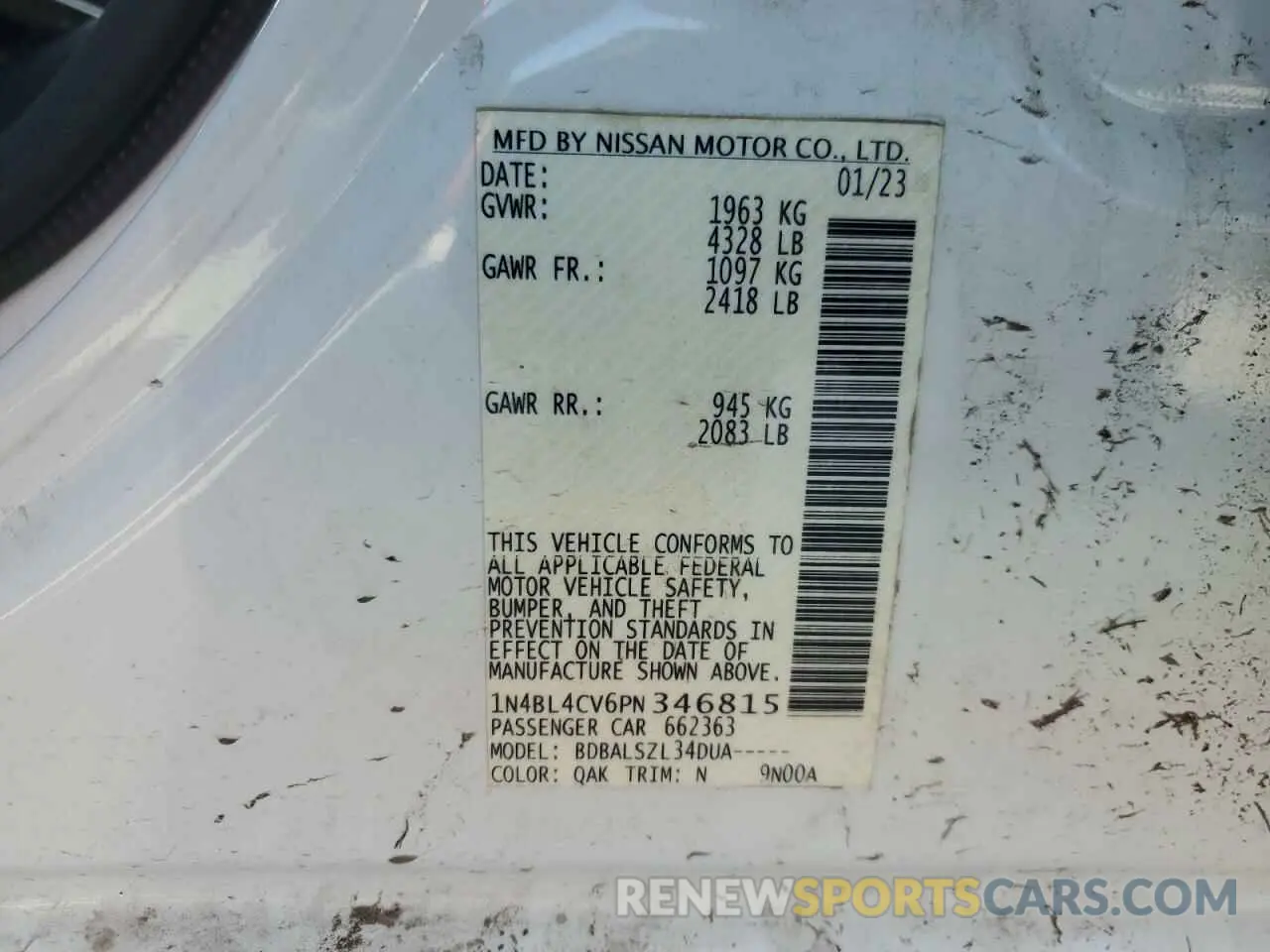 14 Photograph of a damaged car 1N4BL4CV6PN346815 NISSAN ALTIMA 2023