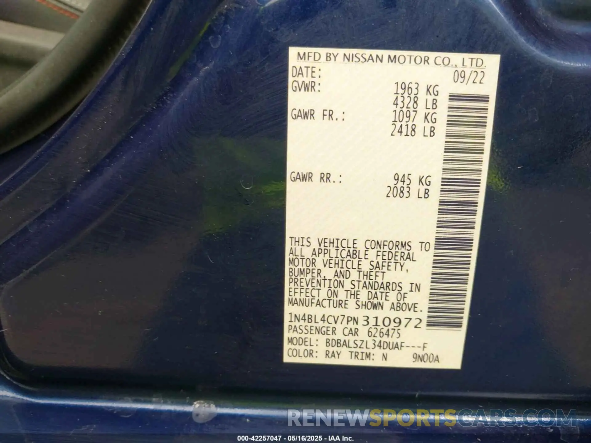 9 Photograph of a damaged car 1N4BL4CV7PN310972 NISSAN ALTIMA 2023