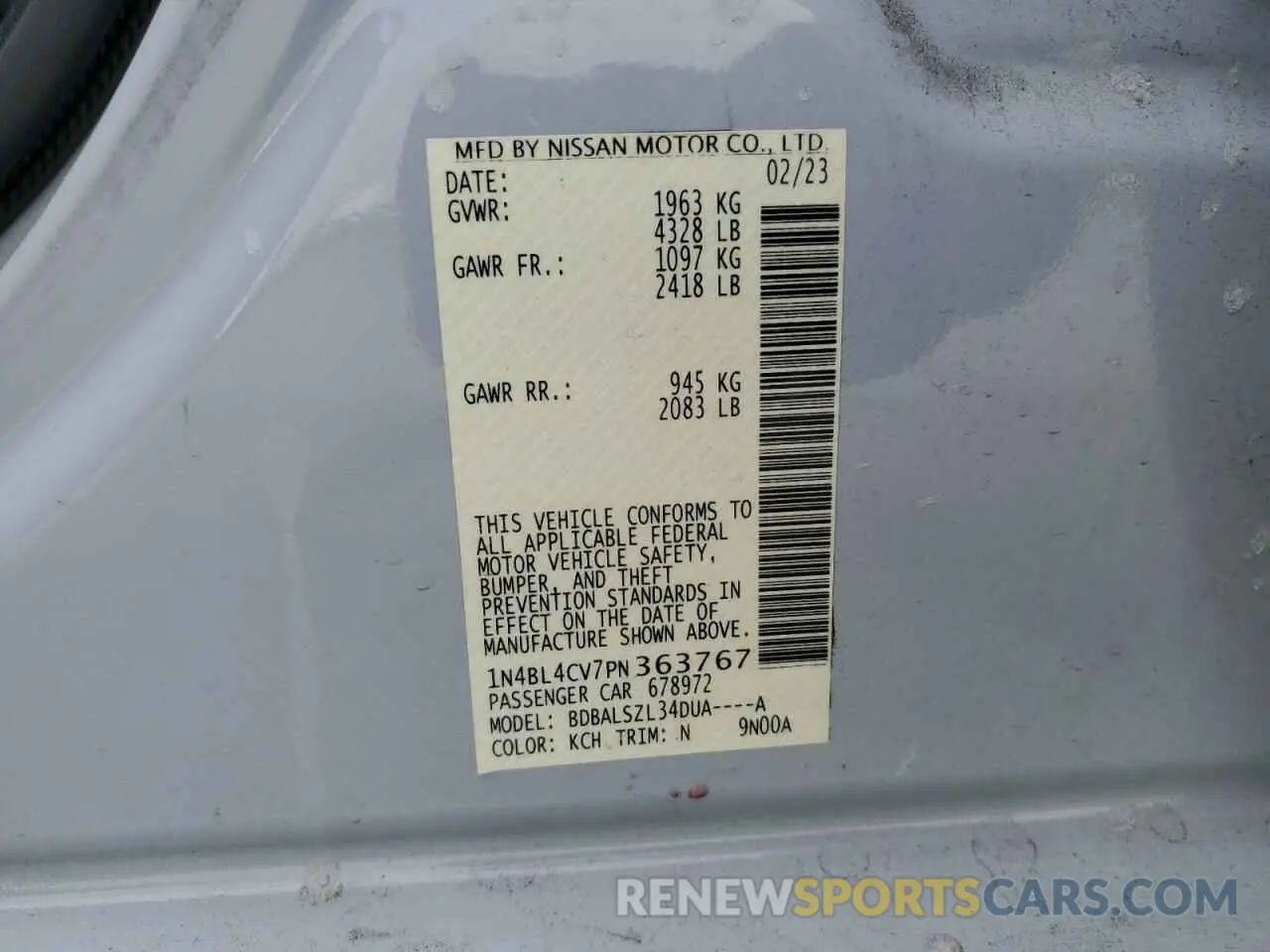 13 Photograph of a damaged car 1N4BL4CV7PN363767 NISSAN ALTIMA 2023