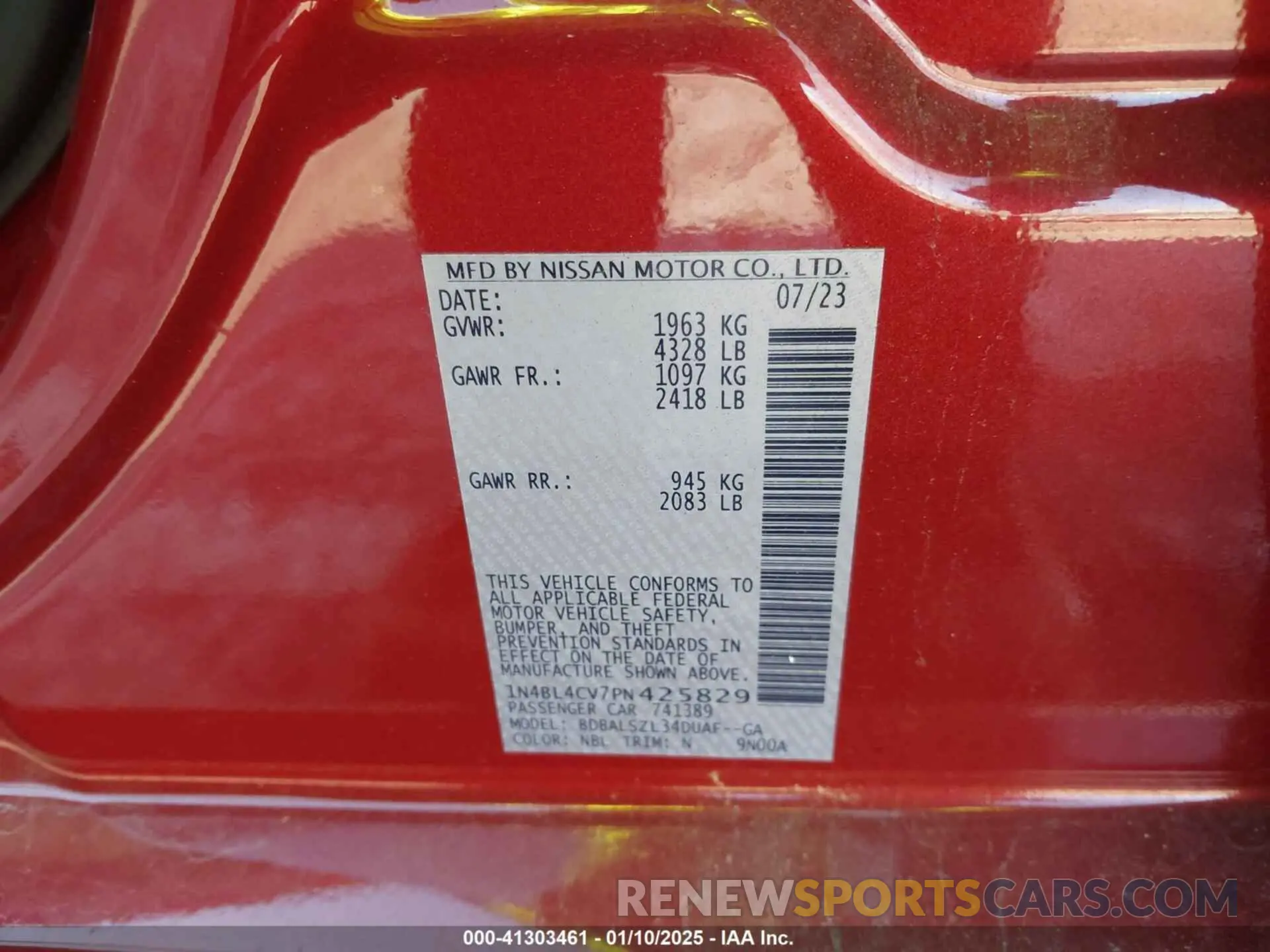 9 Photograph of a damaged car 1N4BL4CV7PN425829 NISSAN ALTIMA 2023