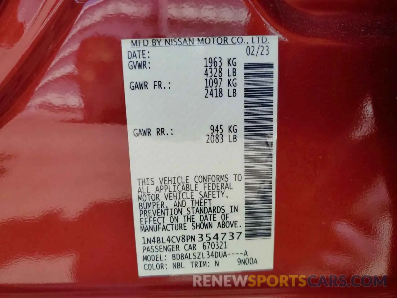 12 Photograph of a damaged car 1N4BL4CV8PN354737 NISSAN ALTIMA 2023