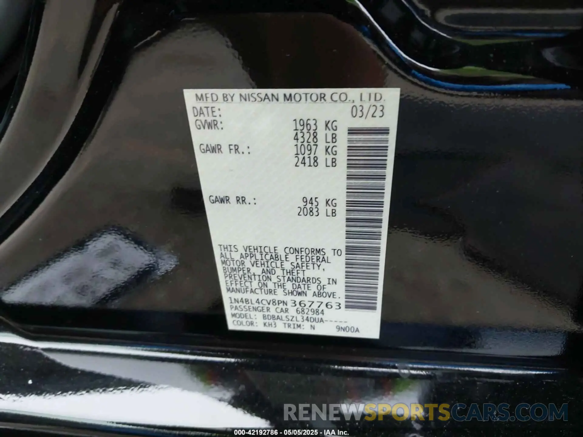 9 Photograph of a damaged car 1N4BL4CV8PN367763 NISSAN ALTIMA 2023