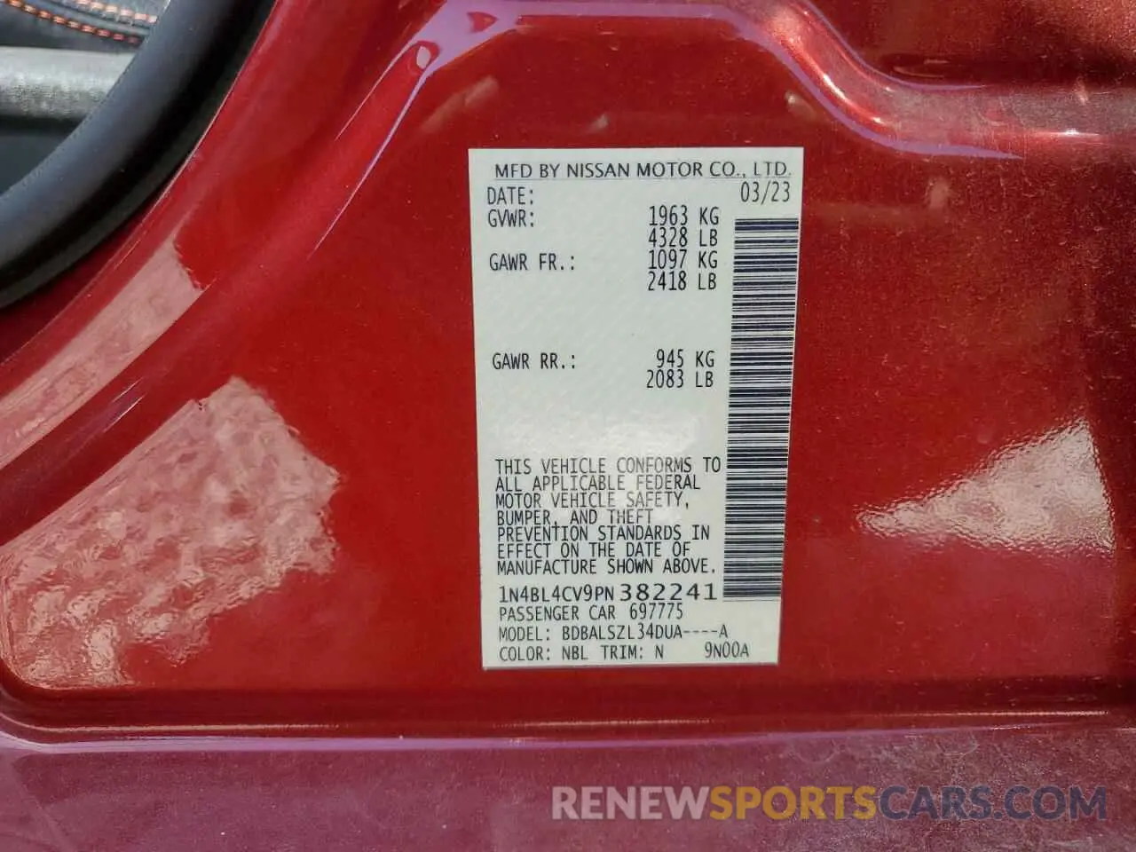 12 Photograph of a damaged car 1N4BL4CV9PN382241 NISSAN ALTIMA 2023