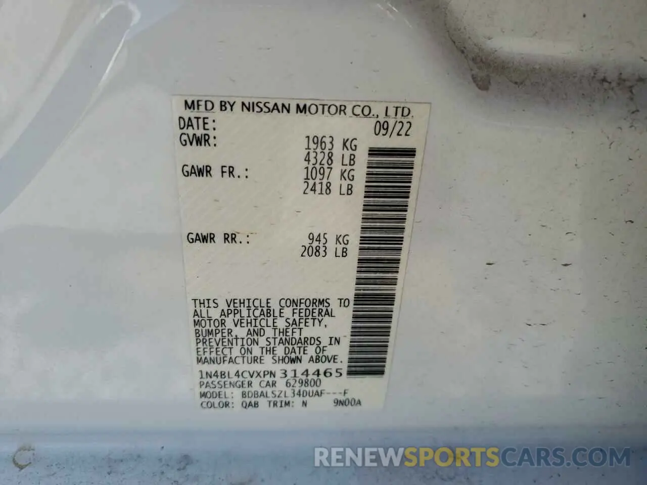 12 Photograph of a damaged car 1N4BL4CVXPN314465 NISSAN ALTIMA 2023