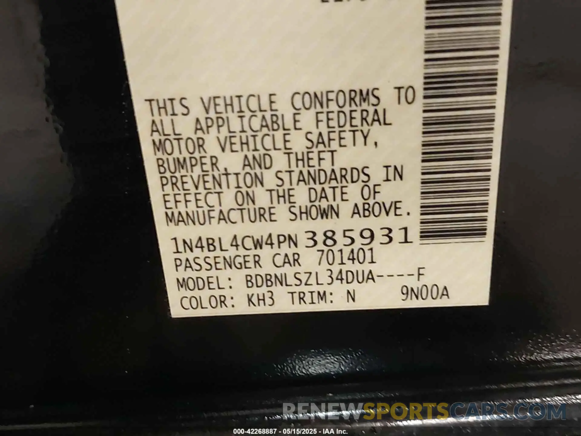 9 Photograph of a damaged car 1N4BL4CW4PN385931 NISSAN ALTIMA 2023