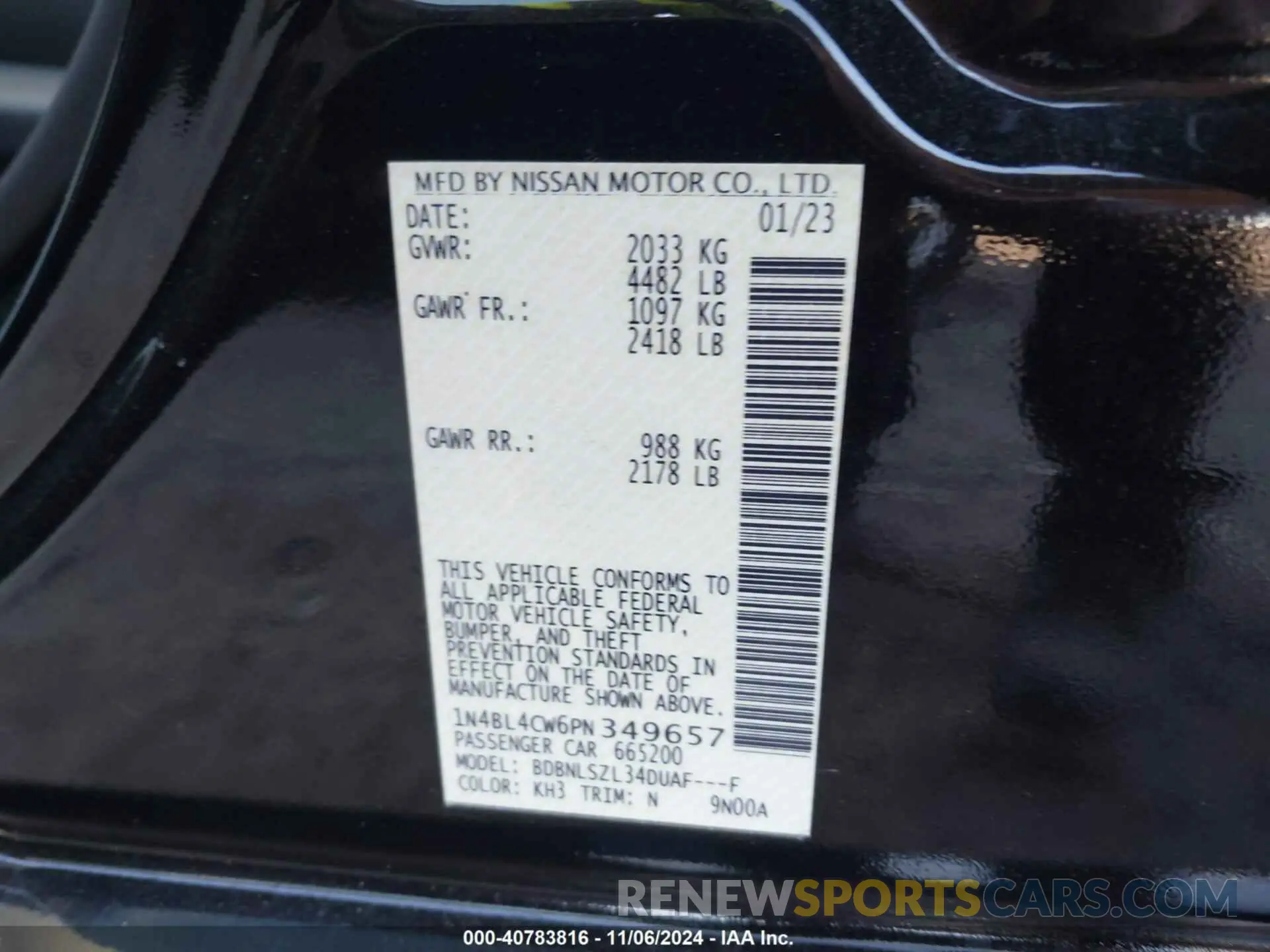 9 Photograph of a damaged car 1N4BL4CW6PN349657 NISSAN ALTIMA 2023