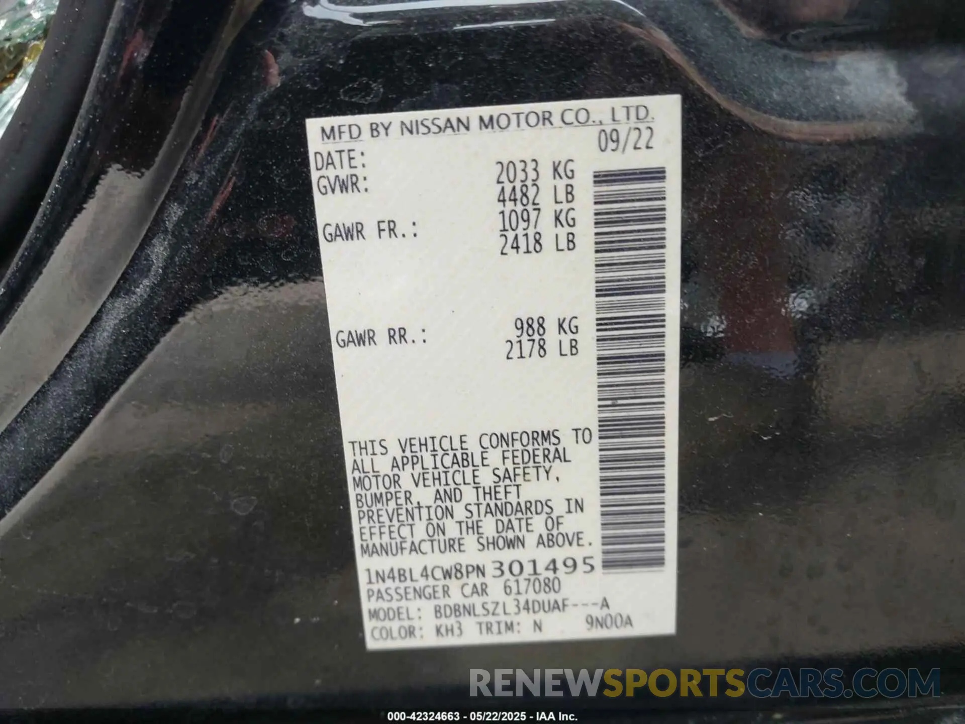 9 Photograph of a damaged car 1N4BL4CW8PN301495 NISSAN ALTIMA 2023