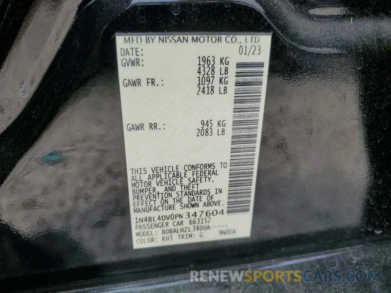 12 Photograph of a damaged car 1N4BL4DV0PN347604 NISSAN ALTIMA 2023