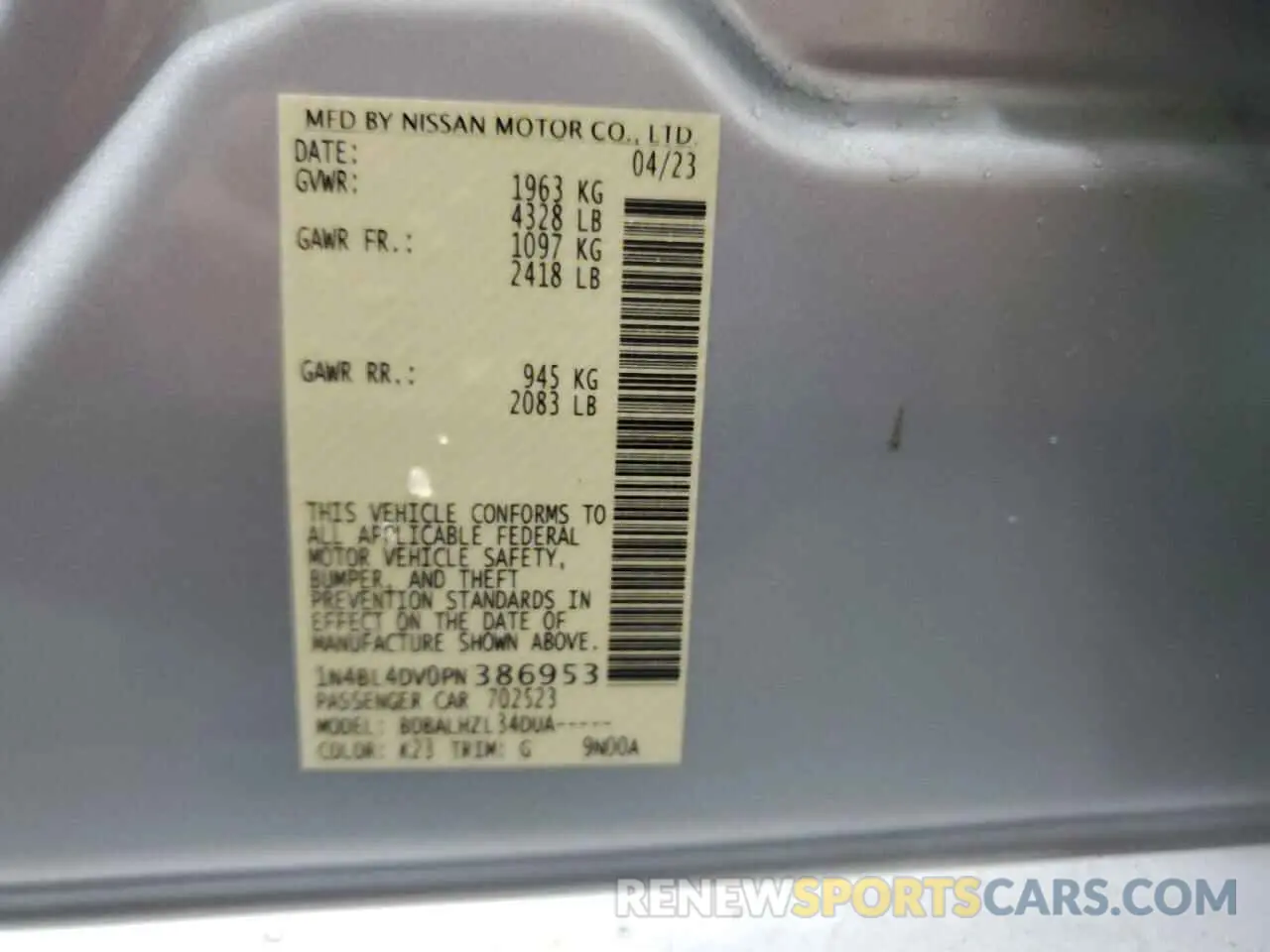 13 Photograph of a damaged car 1N4BL4DV0PN386953 NISSAN ALTIMA 2023